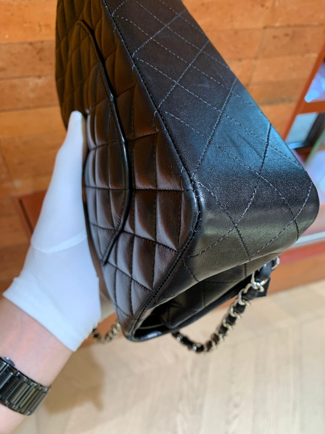 Pre-owned Certified Chanel Classic Flap CF Medium Black Lambskin Silver Hardware, 2008-2009, w/ Full Set - Chanel Card, Box, Dust Bag