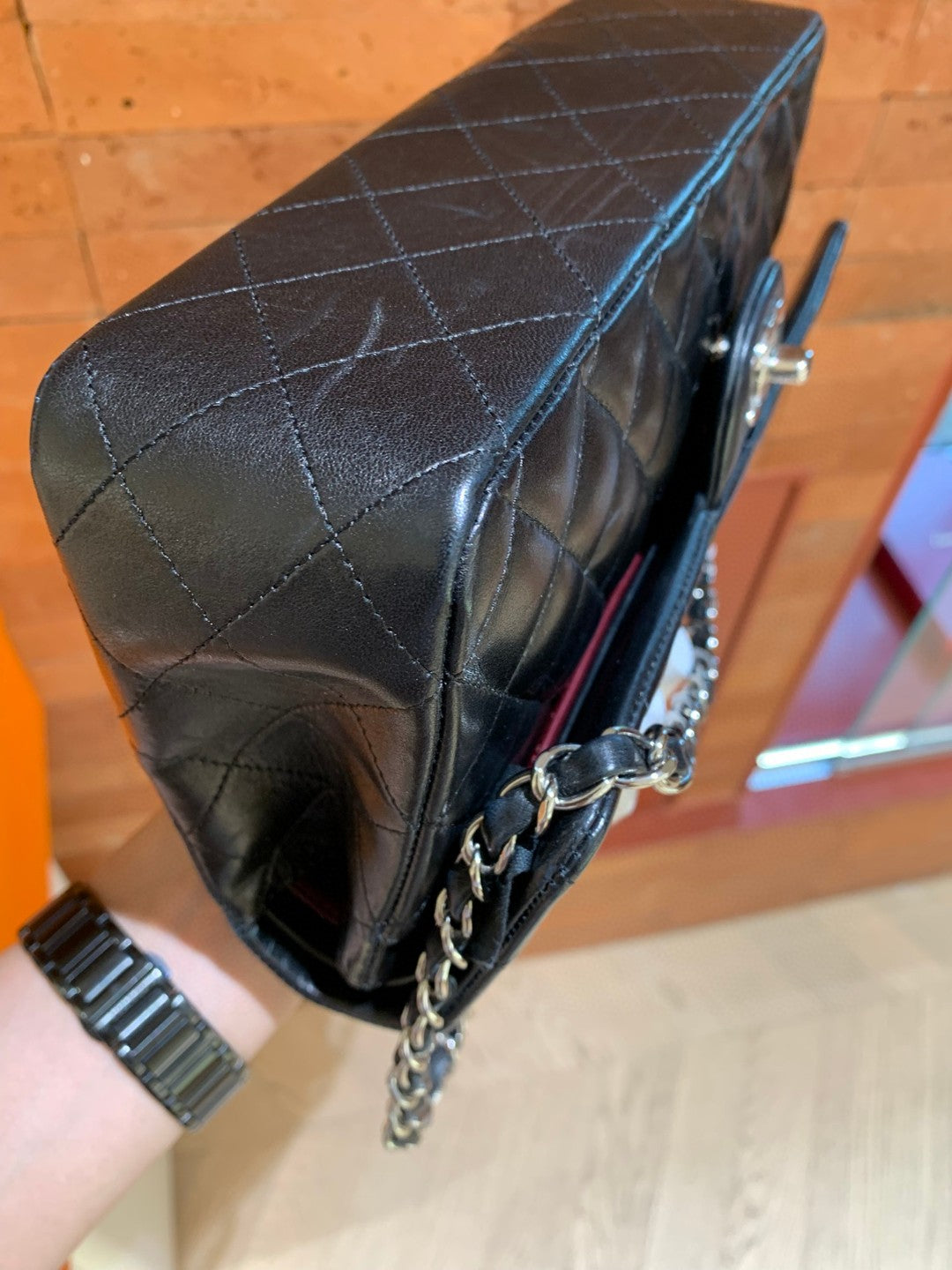 Pre-owned Certified Chanel Classic Flap CF Medium Black Lambskin Silver Hardware, 2008-2009, w/ Full Set - Chanel Card, Box, Dust Bag