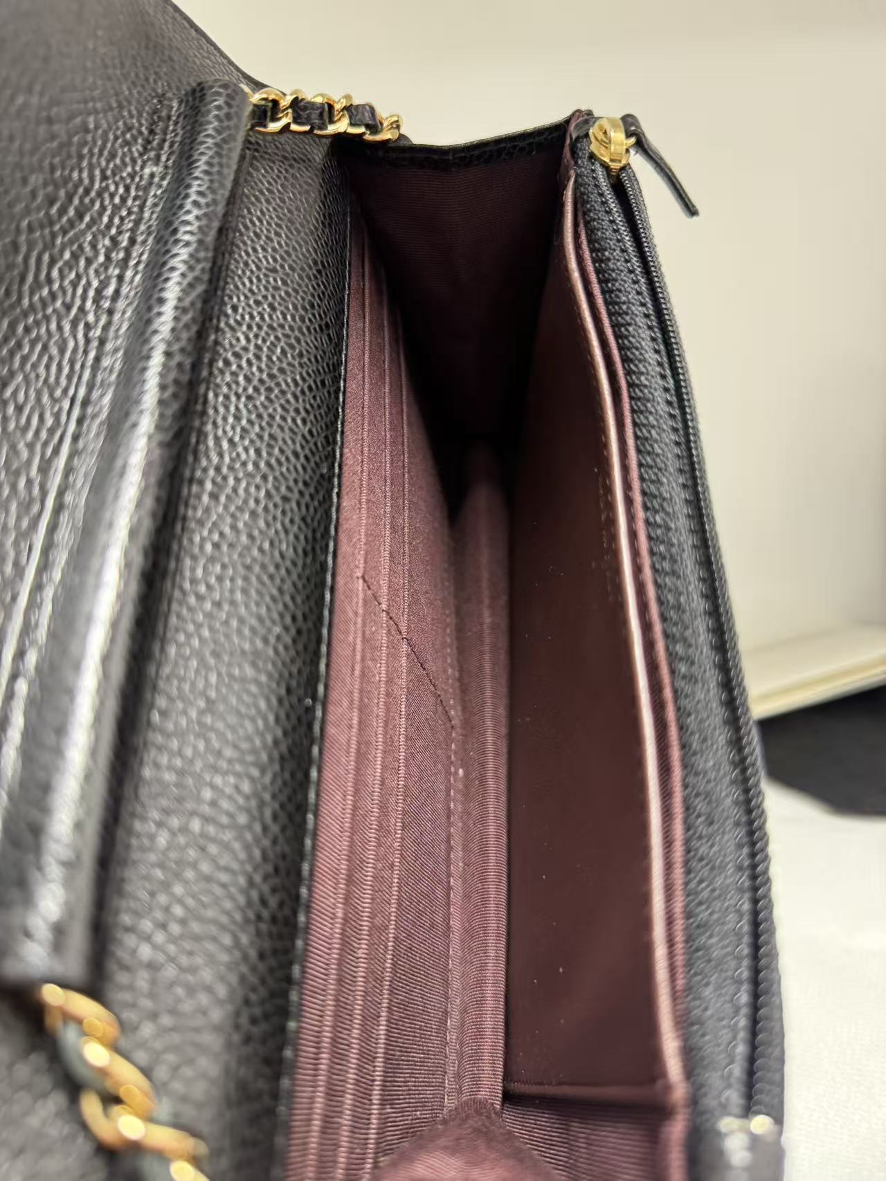 Pre-owned Certified Chanel Classic WOC Wallet on Chain Black Caviar Leather with Golden Hardware, mid2019, w/ full set