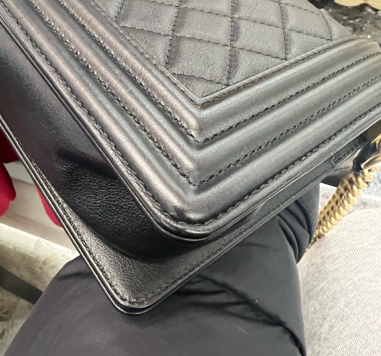 Pre-owned Certified Chanel Medium Boy Bag Black Calfskin Golden Hardware, 2020-2021, w/ Chanel card, dust bag, box
