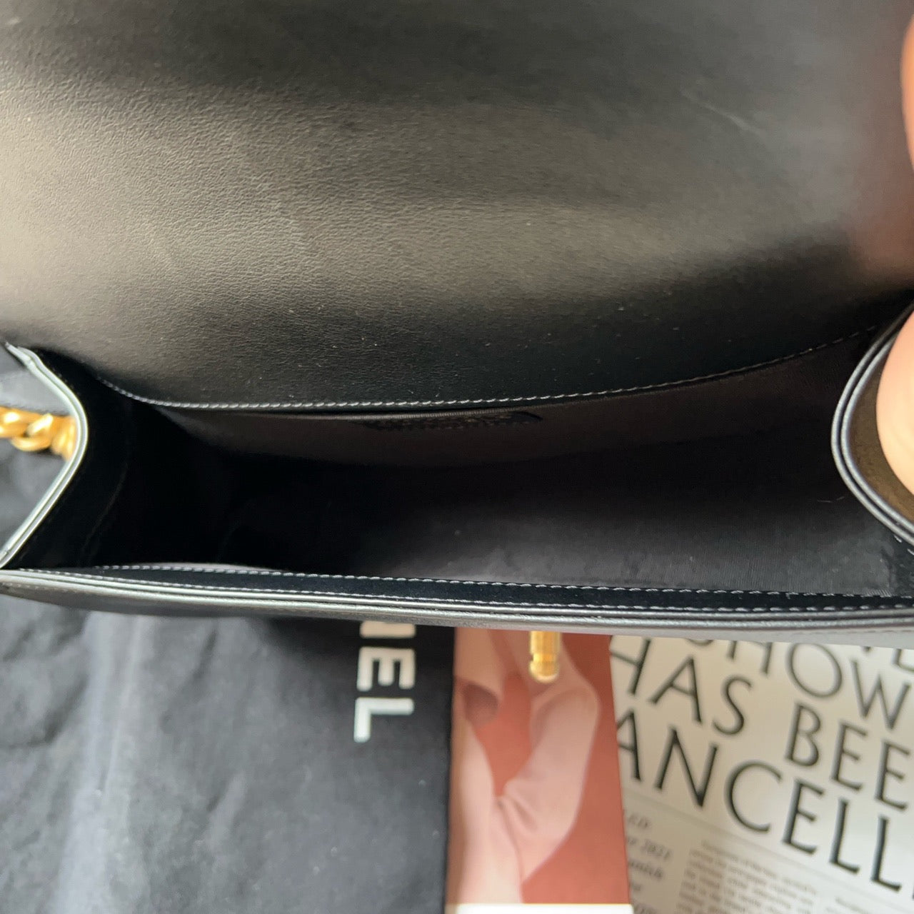Pre-owned Certified Chanel Medium Boy Bag Black Calfskin Golden Hardware, 2020-2021, w/ Chanel card, dust bag, box