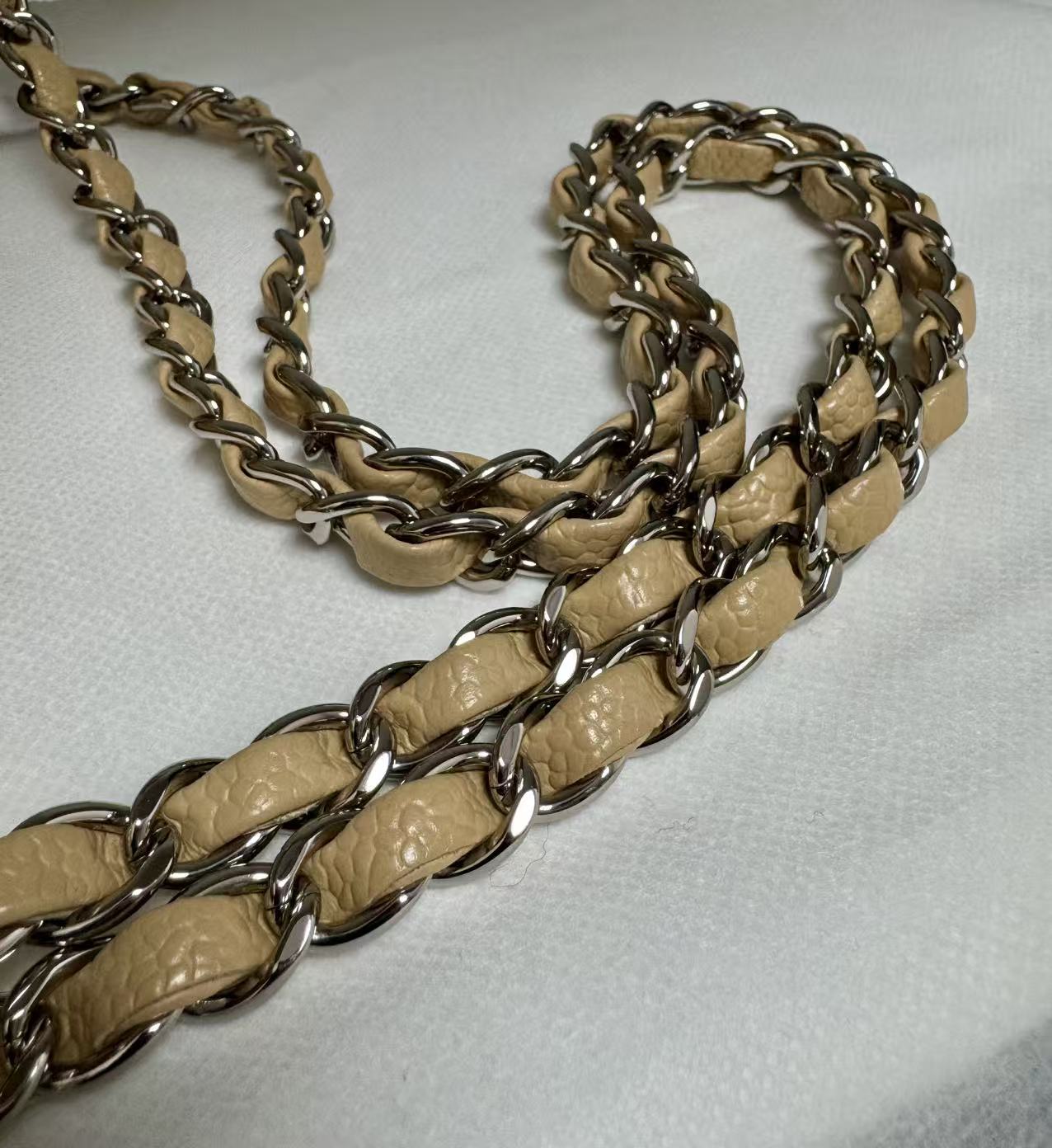 Pre-owned Certified Chanel Medium CF Double Flap Beige Caviar Leather with Silver Hardware, 2018, w/ full set