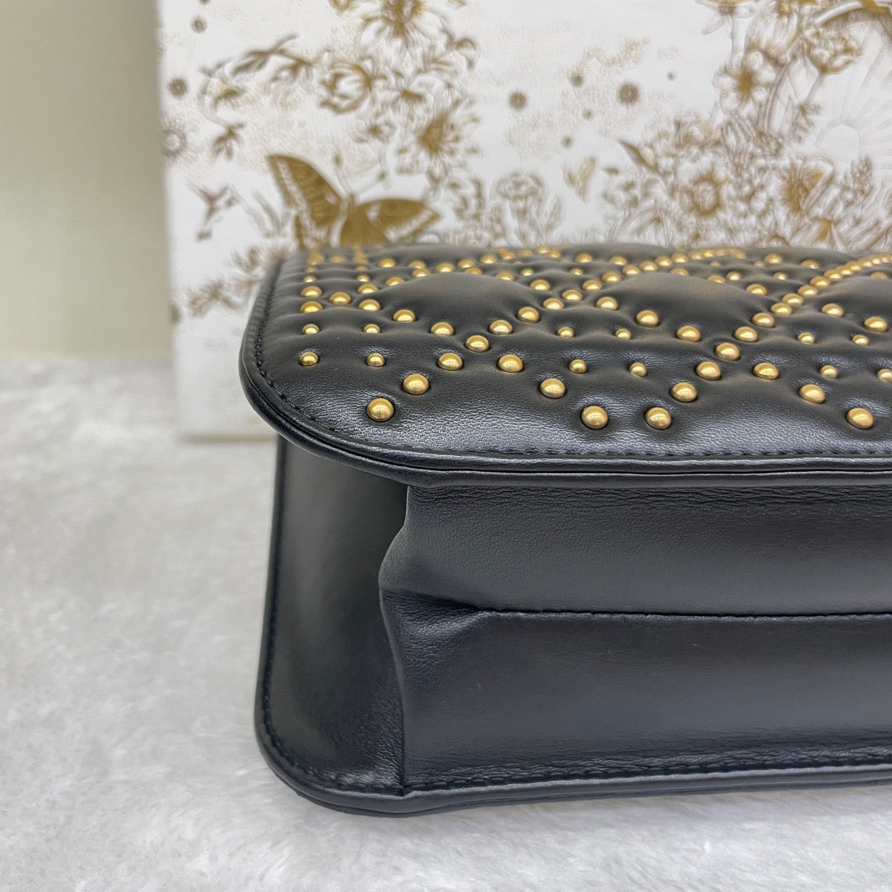 Pre-owned Certified Dior Dioraddict Black Lambskin Golden Studded, with Dior card, dust bag