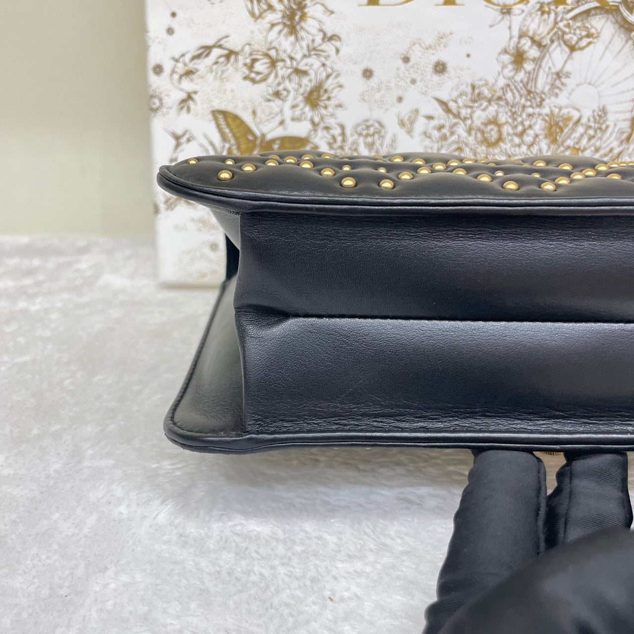 Pre-owned Certified Dior Dioraddict Black Lambskin Golden Studded, with Dior card, dust bag