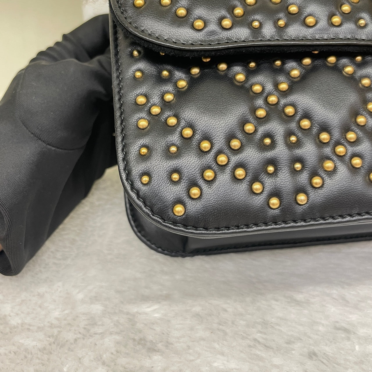 Pre-owned Certified Dior Dioraddict Black Lambskin Golden Studded, with Dior card, dust bag