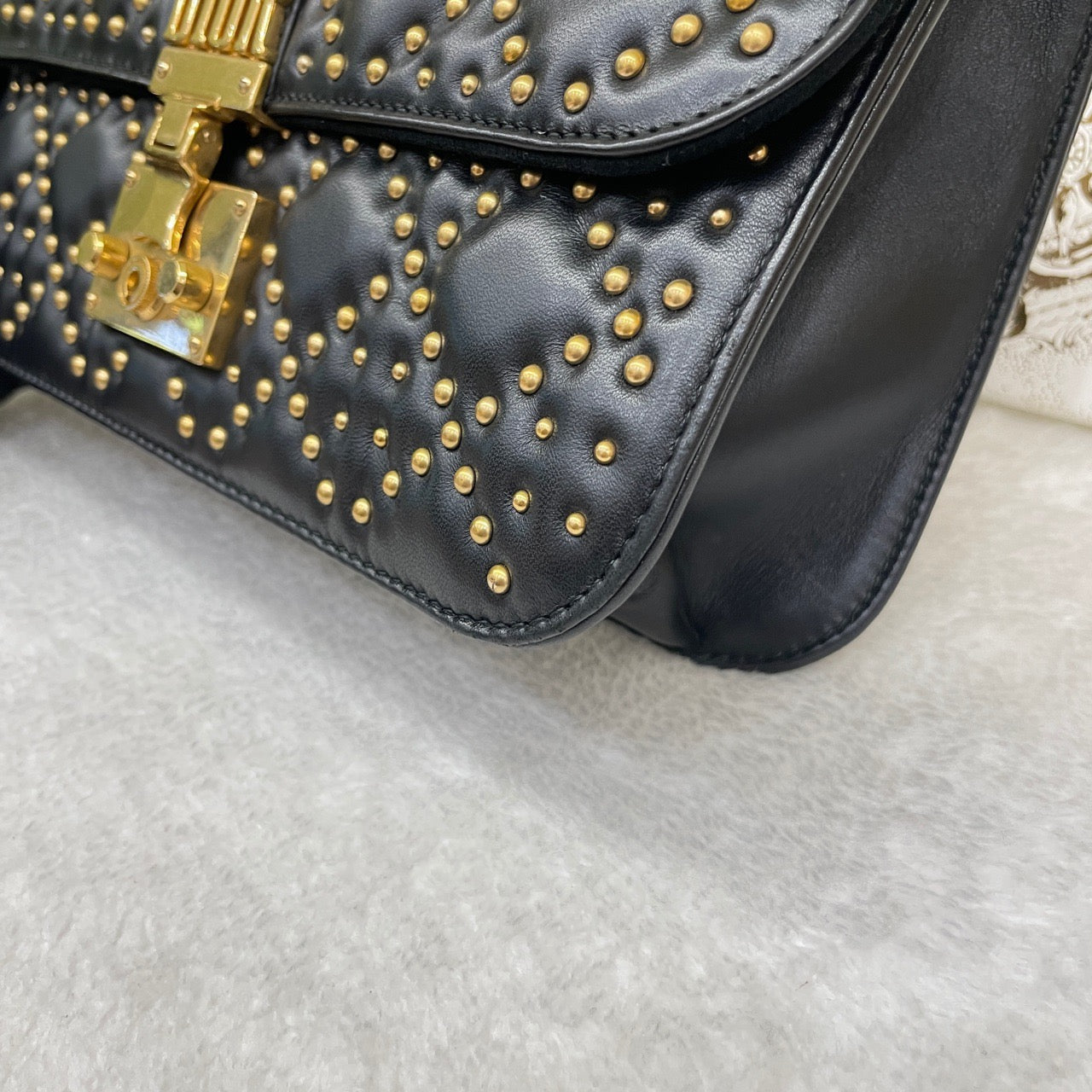 Pre-owned Certified Dior Dioraddict Black Lambskin Golden Studded, with Dior card, dust bag