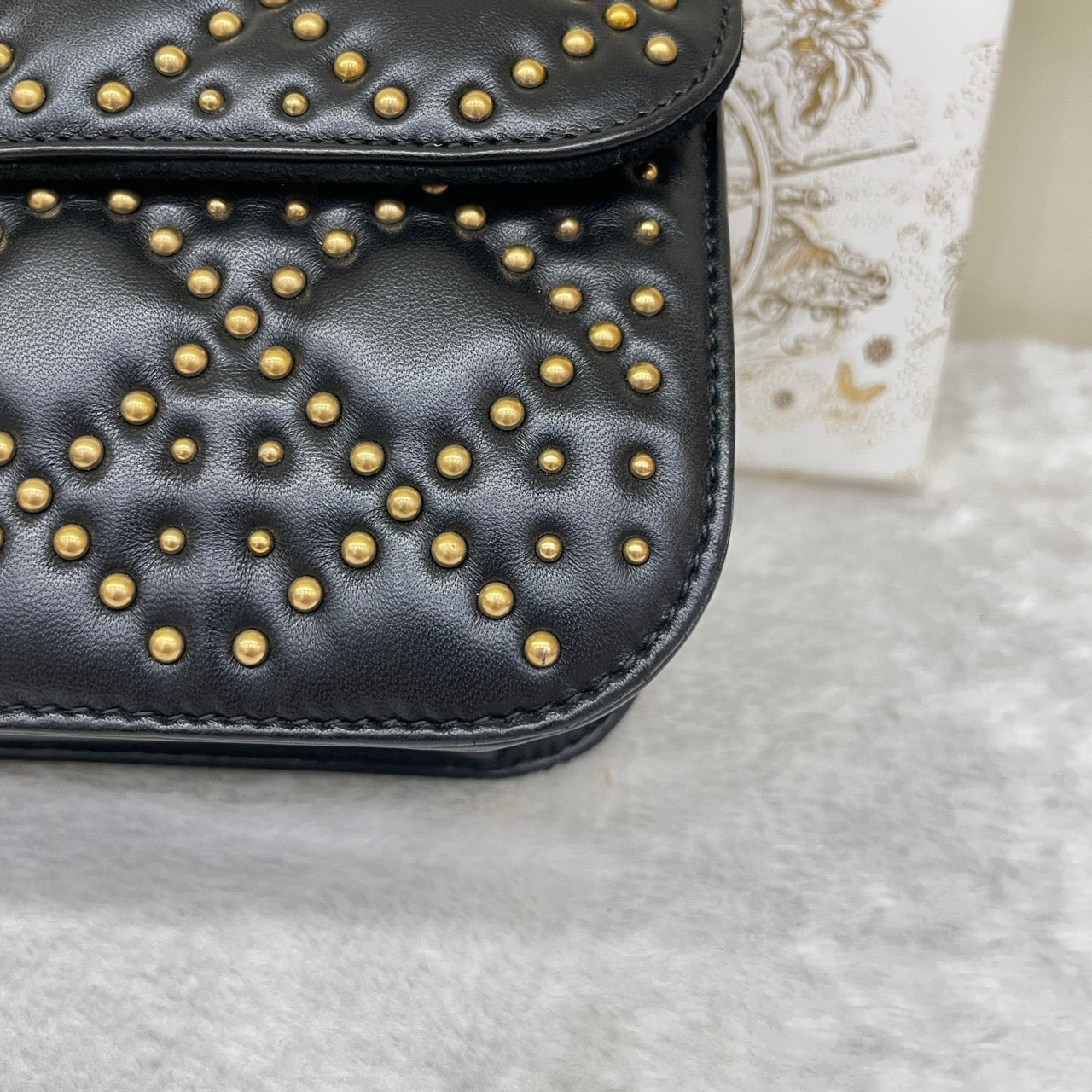 Pre-owned Certified Dior Dioraddict Black Lambskin Golden Studded, with Dior card, dust bag