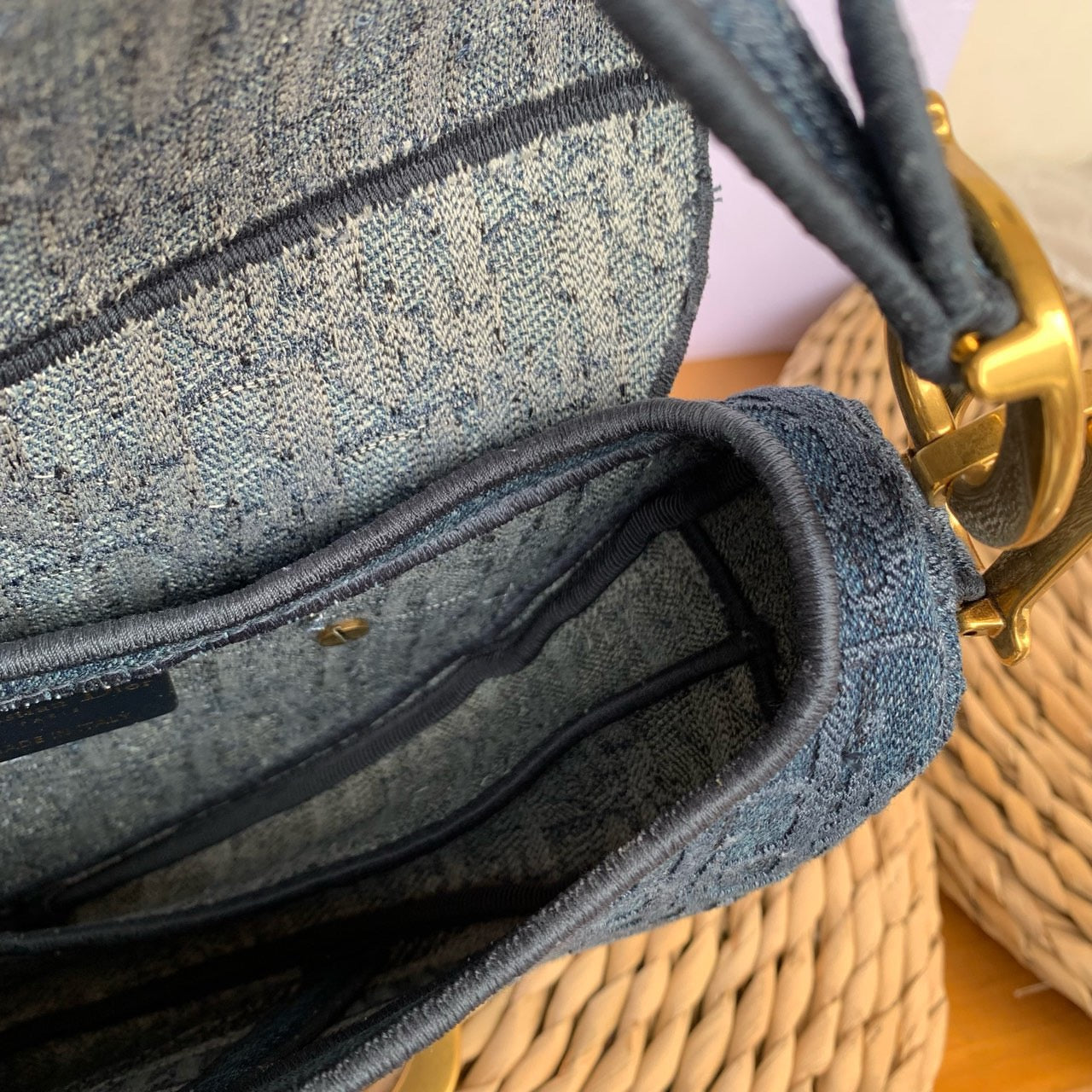 Pre-owned Certified Dior Saddle Bag Denim Oblique, 2019, w/ dust bag