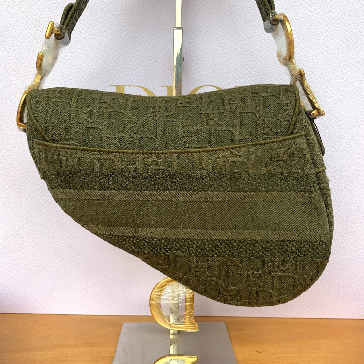 Pre-owned Certified Dior Saddle Medium Army Green Oblique Canvas, 2019, with Dust bag
