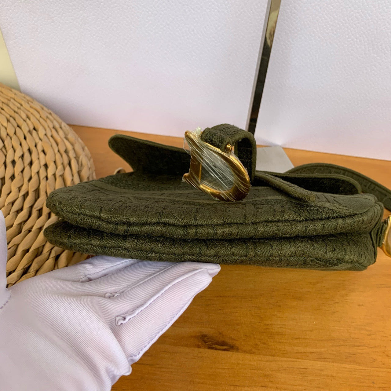 Pre-owned Certified Dior Saddle Medium Army Green Oblique Canvas, 2019, with Dust bag