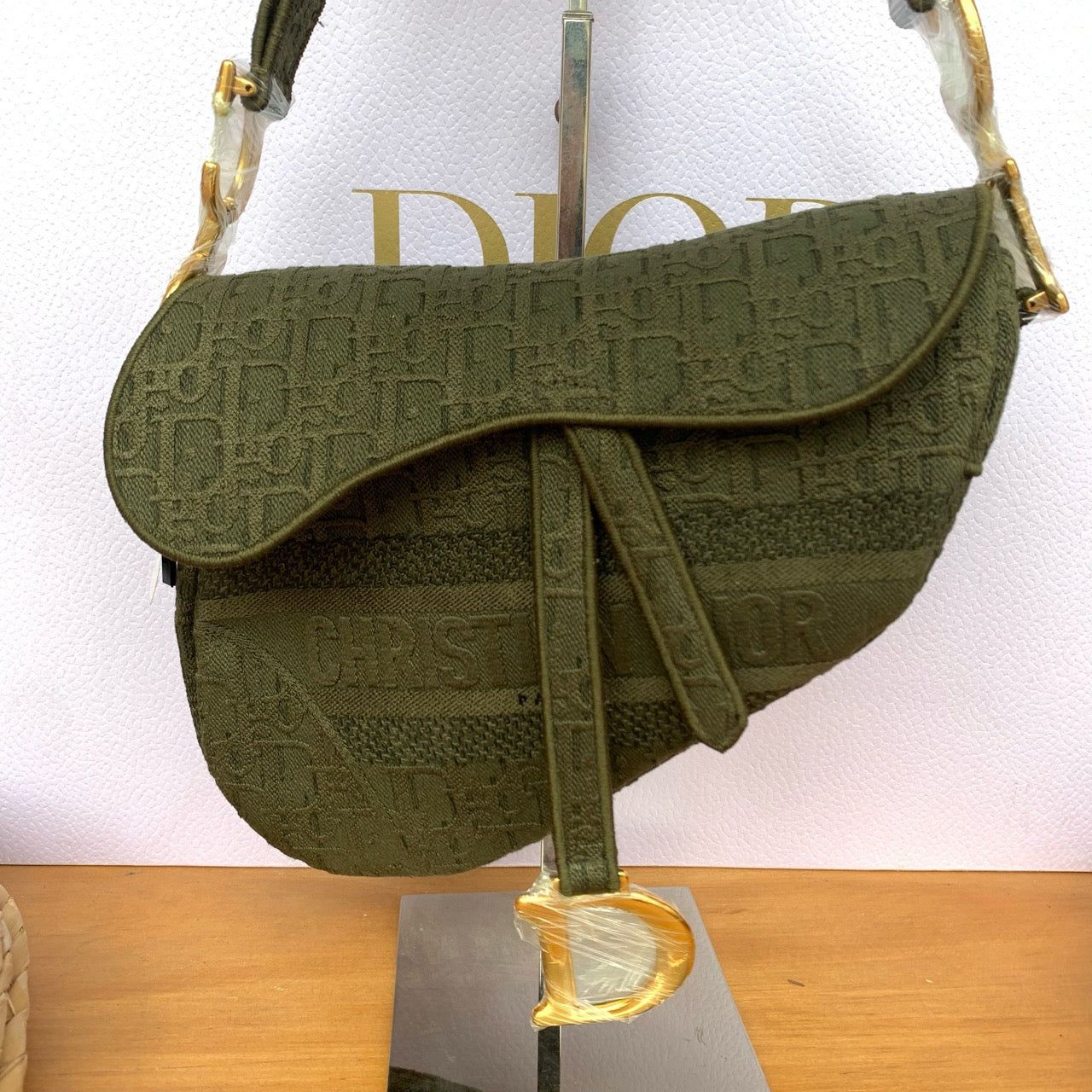 Pre-owned Certified Dior Saddle Medium Army Green Oblique Canvas, 2019, with Dust bag