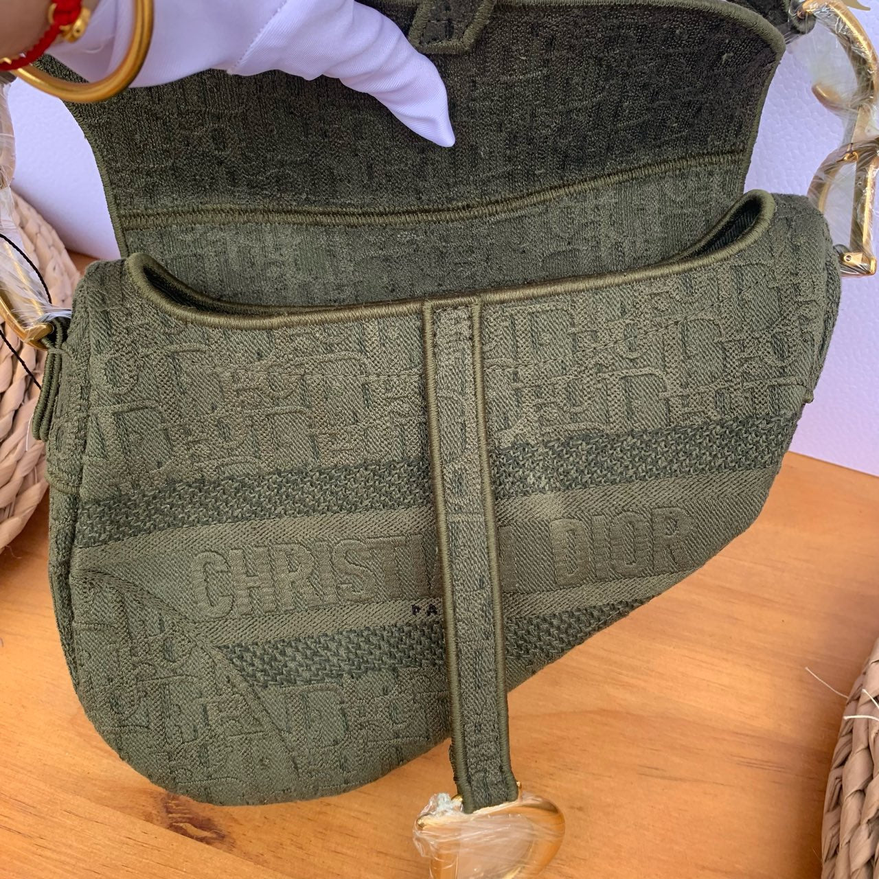 Pre-owned Certified Dior Saddle Medium Army Green Oblique Canvas, 2019, with Dust bag