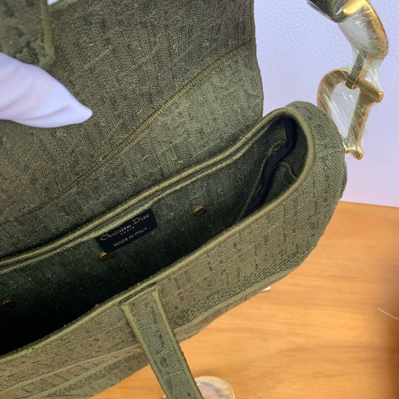 Pre-owned Certified Dior Saddle Medium Army Green Oblique Canvas, 2019, with Dust bag