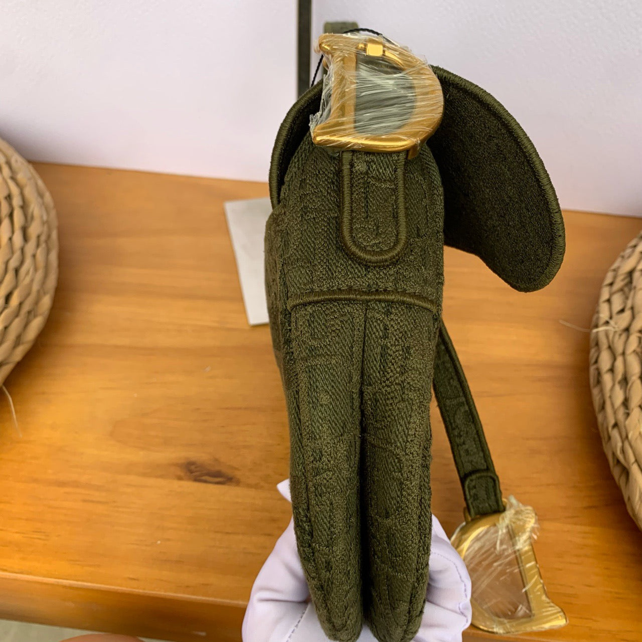Pre-owned Certified Dior Saddle Medium Army Green Oblique Canvas, 2019, with Dust bag