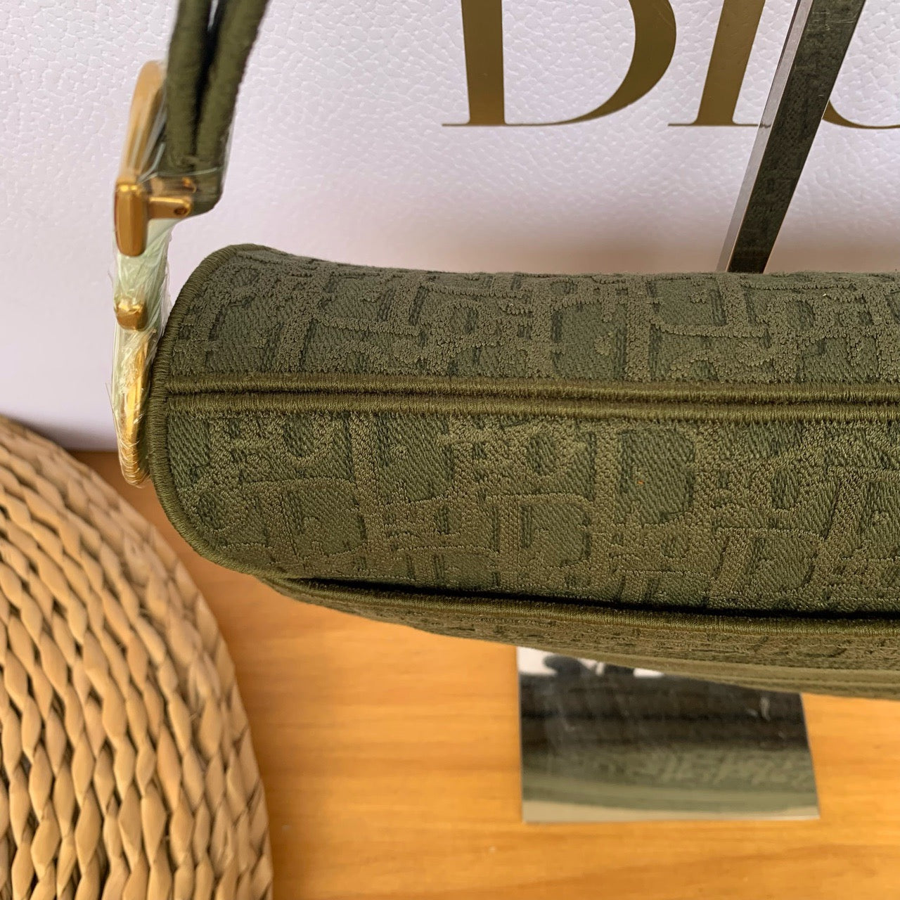Pre-owned Certified Dior Saddle Medium Army Green Oblique Canvas, 2019, with Dust bag