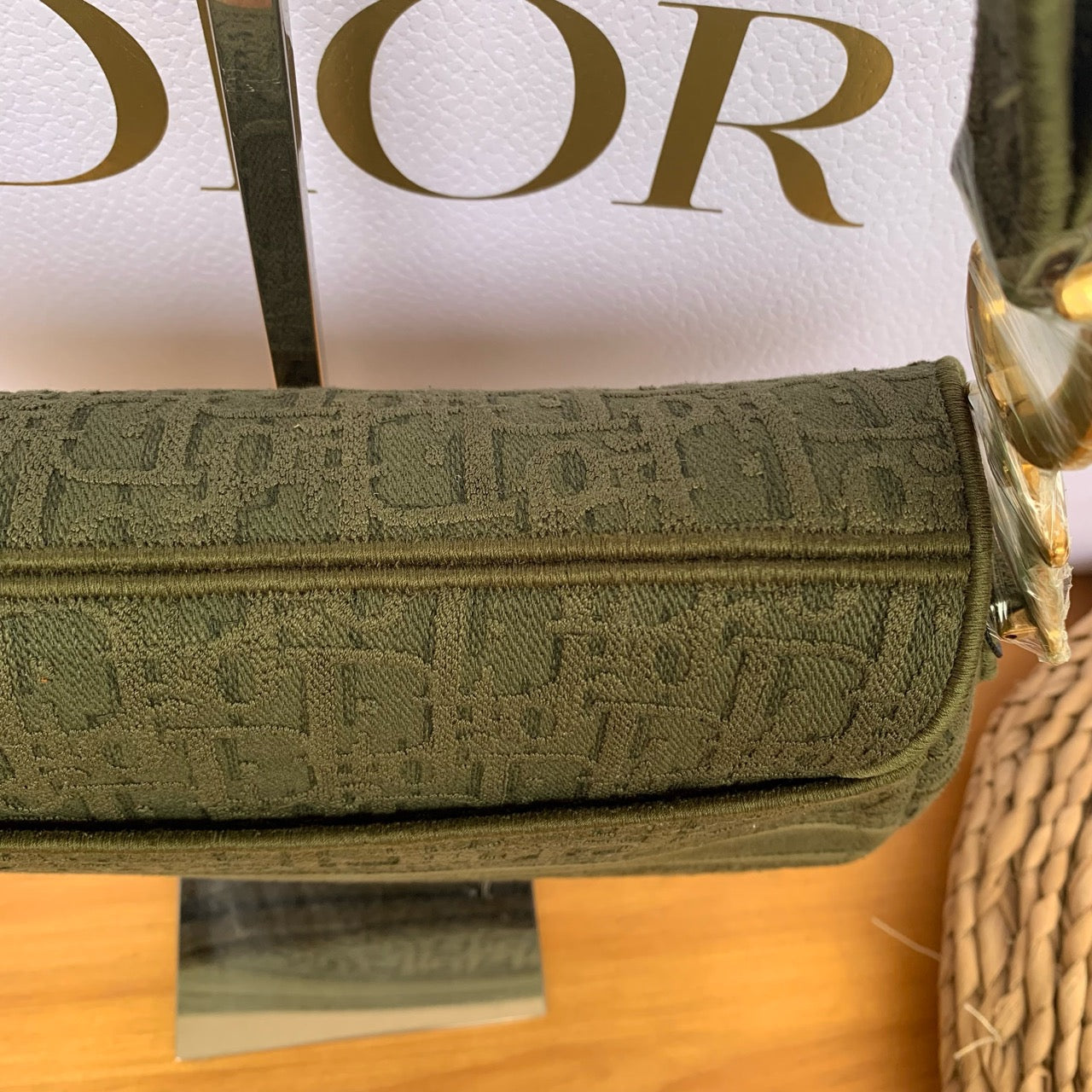 Pre-owned Certified Dior Saddle Medium Army Green Oblique Canvas, 2019, with Dust bag
