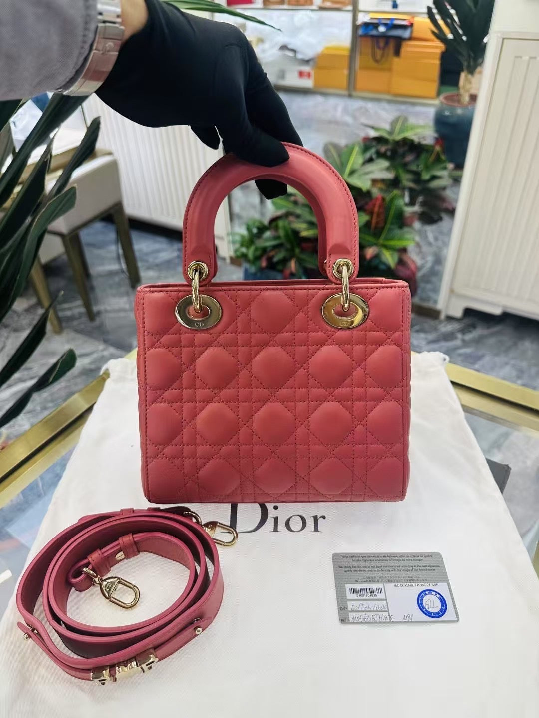 Pre-owned Certified Dior Small MyABC Lady Dior Coral Pink Lambskin Golden Hardware, 2020, w/ strap, Dior Card and dust bag