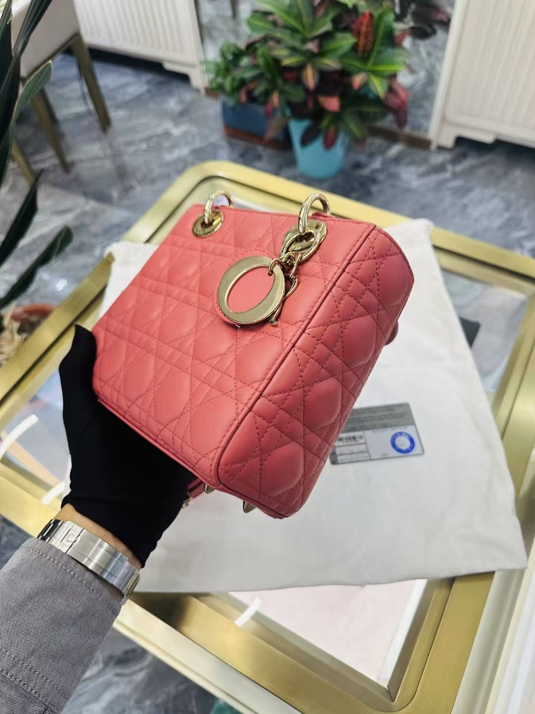 Pre-owned Certified Dior Small MyABC Lady Dior Coral Pink Lambskin Golden Hardware, 2020, w/ strap, Dior Card and dust bag