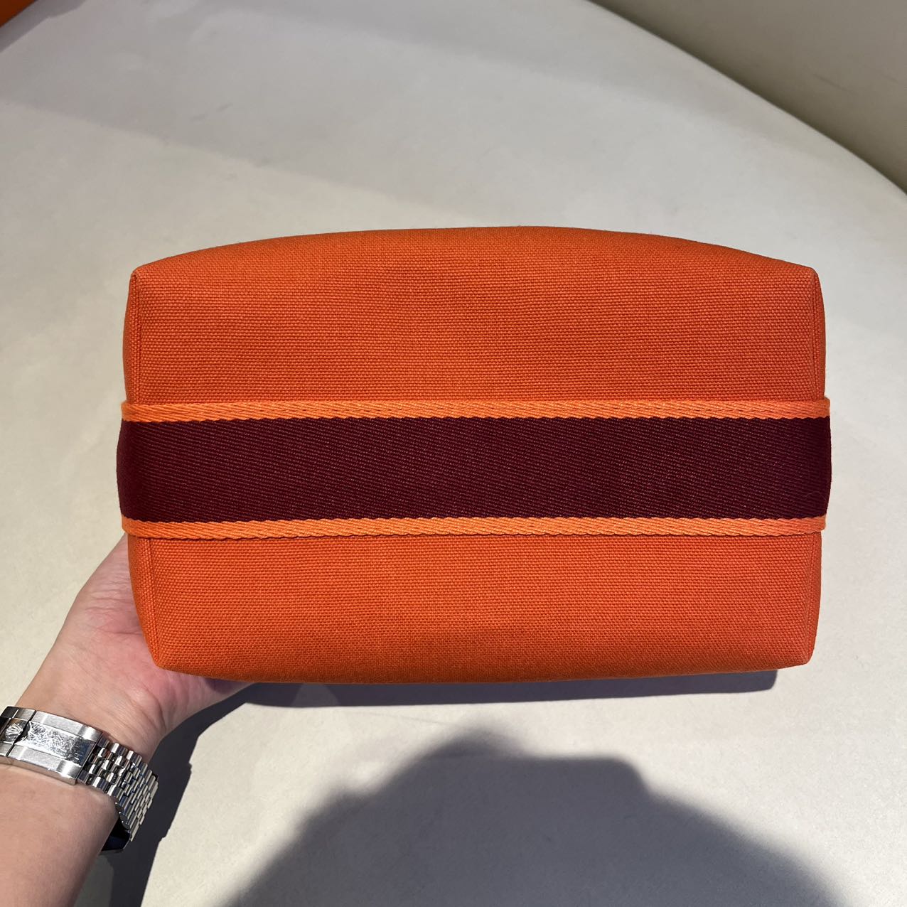 Pre-owned Certified Hermes Bride a Brac PM Orange Canvas, Not Used