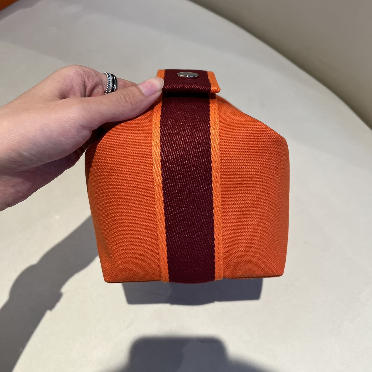 Pre-owned Certified Hermes Bride a Brac PM Orange Canvas, Not Used