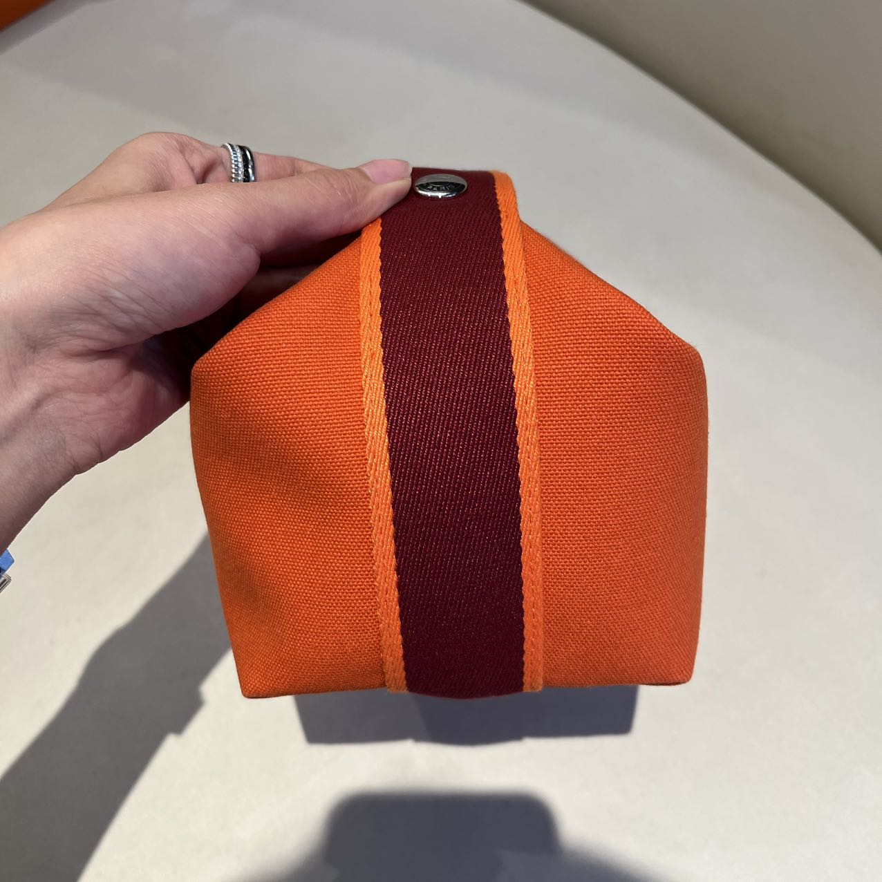 Pre-owned Certified Hermes Bride a Brac PM Orange Canvas, Not Used
