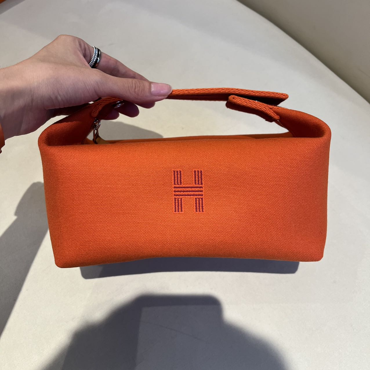 Pre-owned Certified Hermes Bride a Brac PM Orange Canvas, Not Used