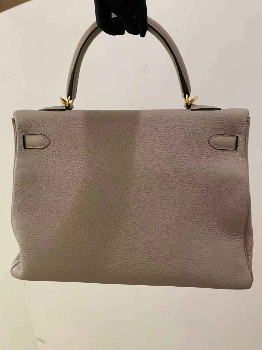 Pre-owned Certified Hermes Kelly 35 Retourne 81 Gris Tourterelle Togo with Golden Hardware, 2015 (T), w/ dust bag, lock&key, strap