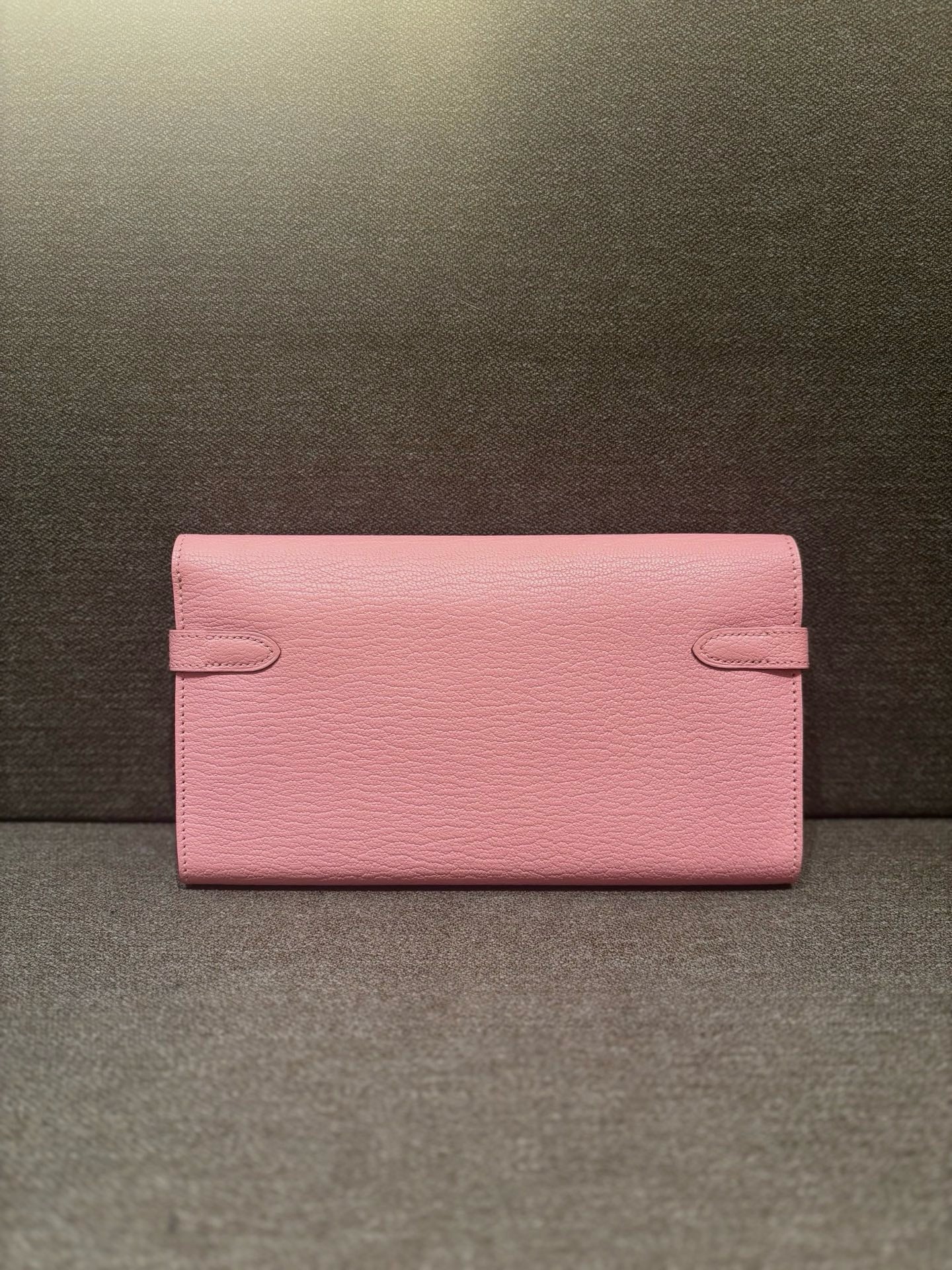 Pre-owned Certified Hermes Kelly Long Wallet Pink Chevre Silver Hardware, 2014