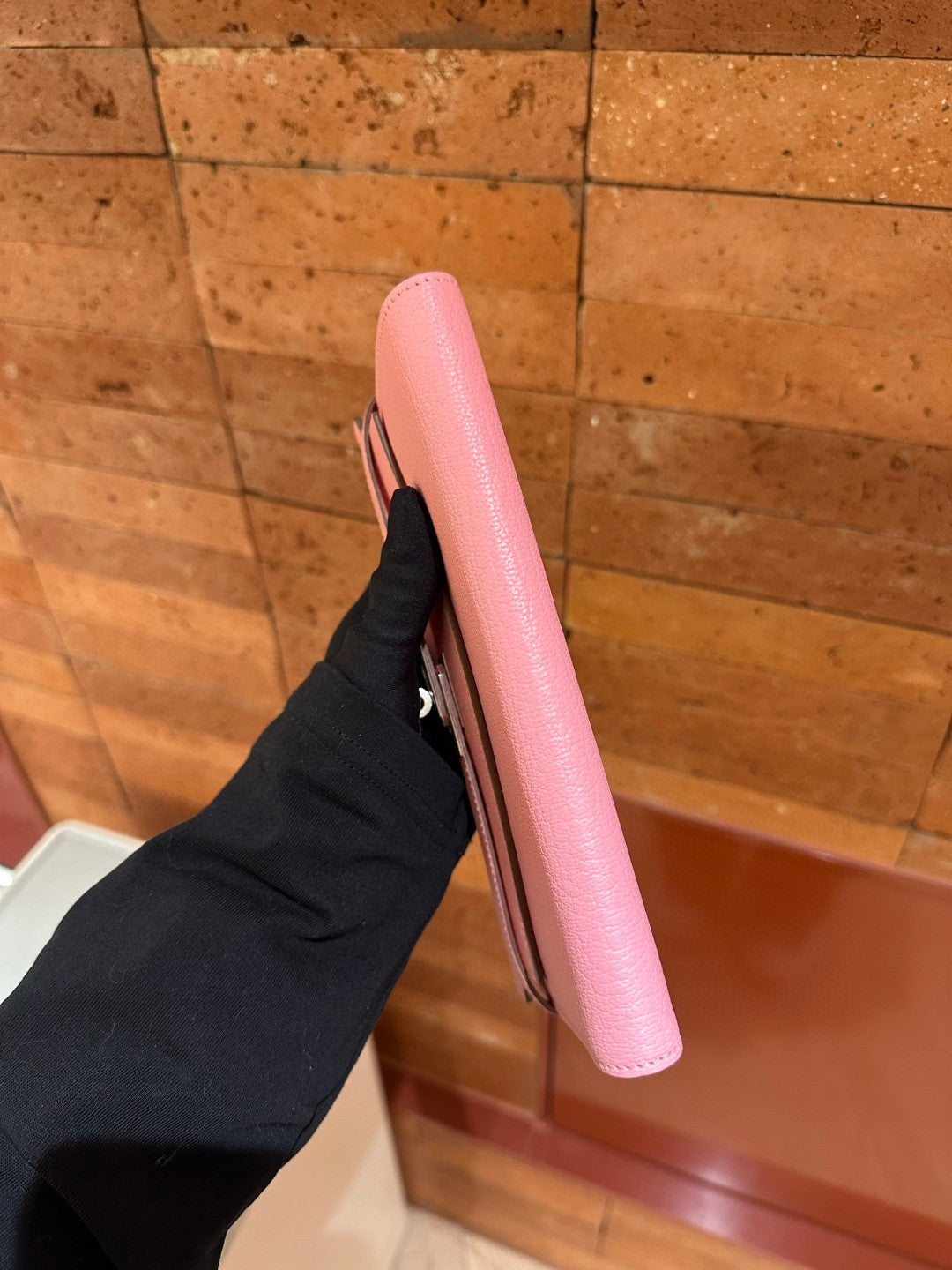 Pre-owned Certified Hermes Kelly Long Wallet Pink Chevre Silver Hardware, 2014