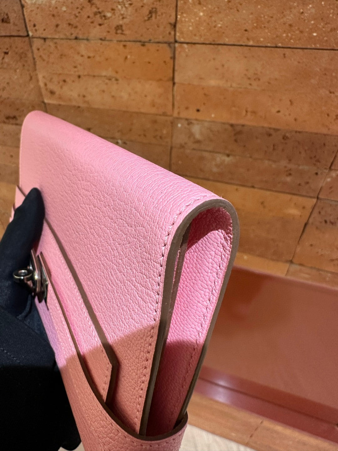 Pre-owned Certified Hermes Kelly Long Wallet Pink Chevre Silver Hardware, 2014