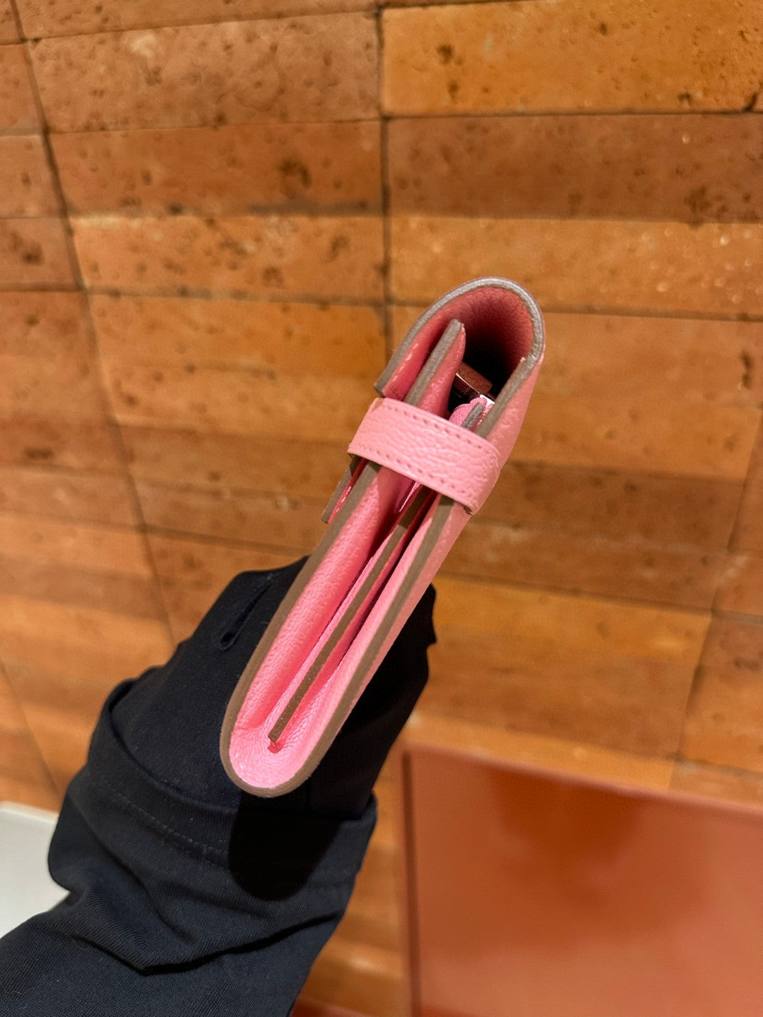 Pre-owned Certified Hermes Kelly Long Wallet Pink Chevre Silver Hardware, 2014