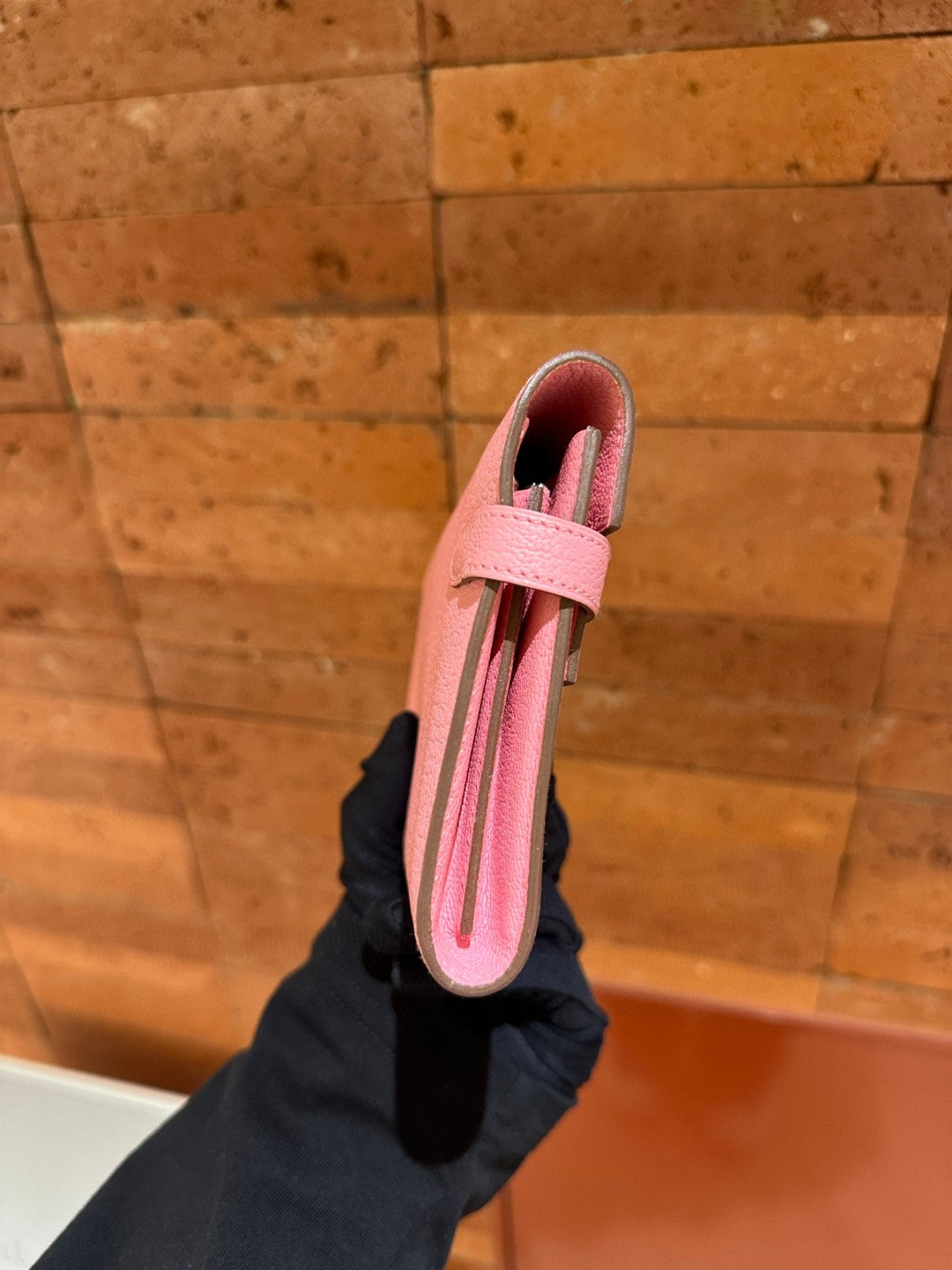 Pre-owned Certified Hermes Kelly Long Wallet Pink Chevre Silver Hardware, 2014