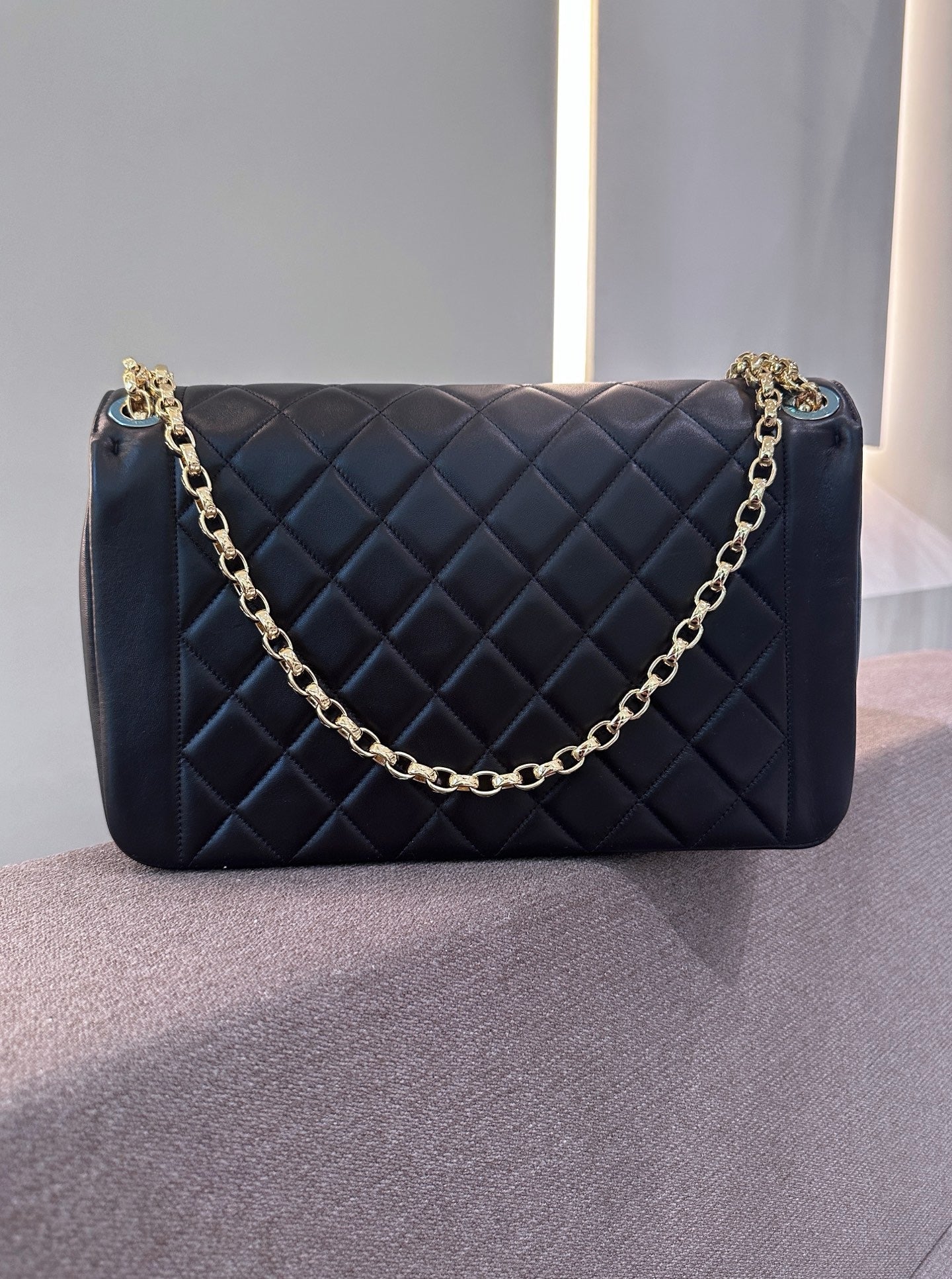 Pre-owned Certified Chanel Chic With Me Flap in Black Lambskin with Golden Hardware, 2014-2015, w/ Full set - Chanel Card, Box, Dust Bag