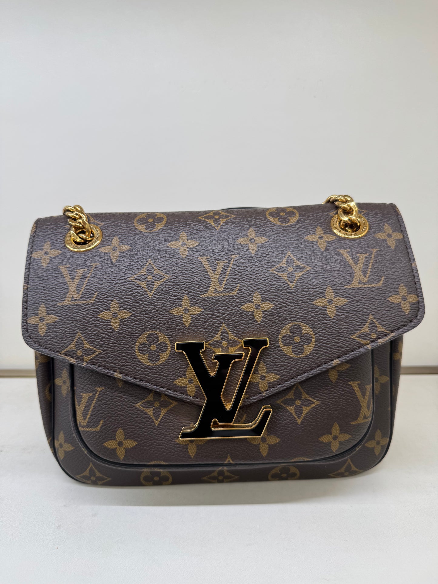 Pre-owned Certified LV Louis Vuitton Passy Monogram Coated Canvas with Golden Hardware, Microchipped, w/ dust bag