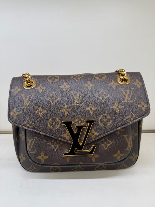 Pre-owned Certified LV Louis Vuitton Passy Monogram Coated Canvas with Golden Hardware, Microchipped, w/ dust bag