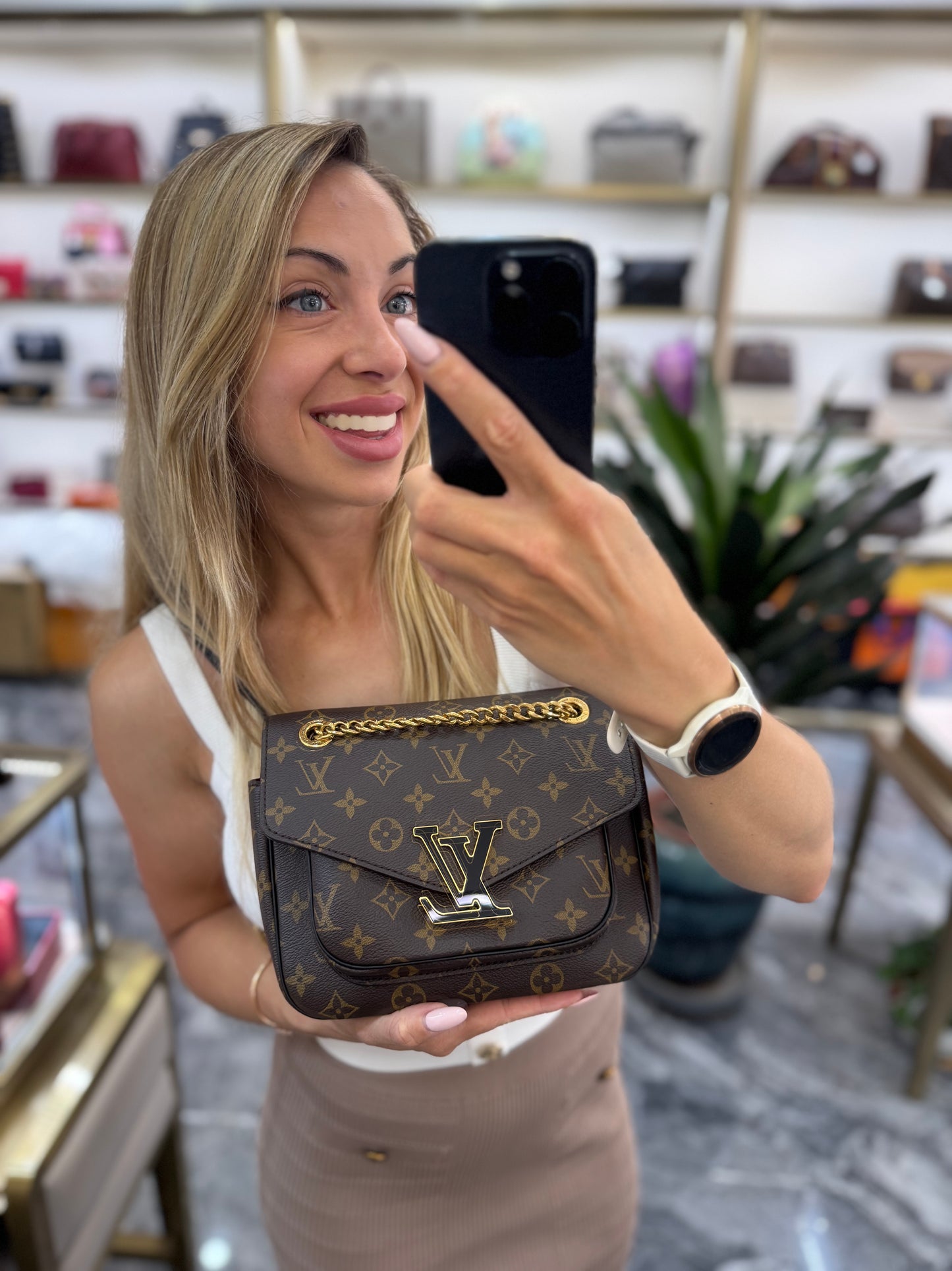 Pre-owned Certified LV Louis Vuitton Passy Monogram Coated Canvas with Golden Hardware, Microchipped, w/ dust bag