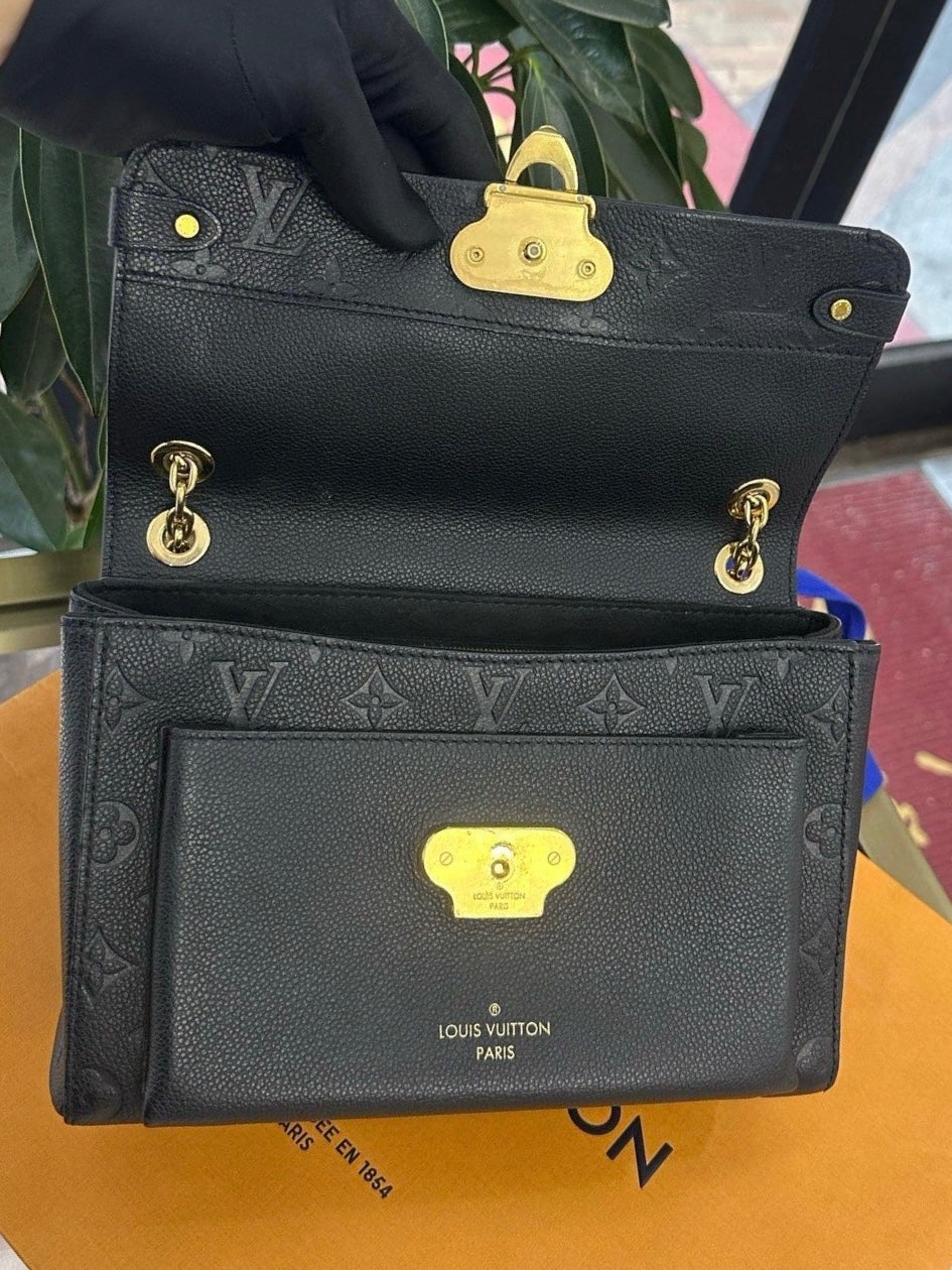 Pre-owned Certified LV Louis Vuitton Vavin Black Mongram Empreinte Golden Hw, Microchipped, w/ dust bag