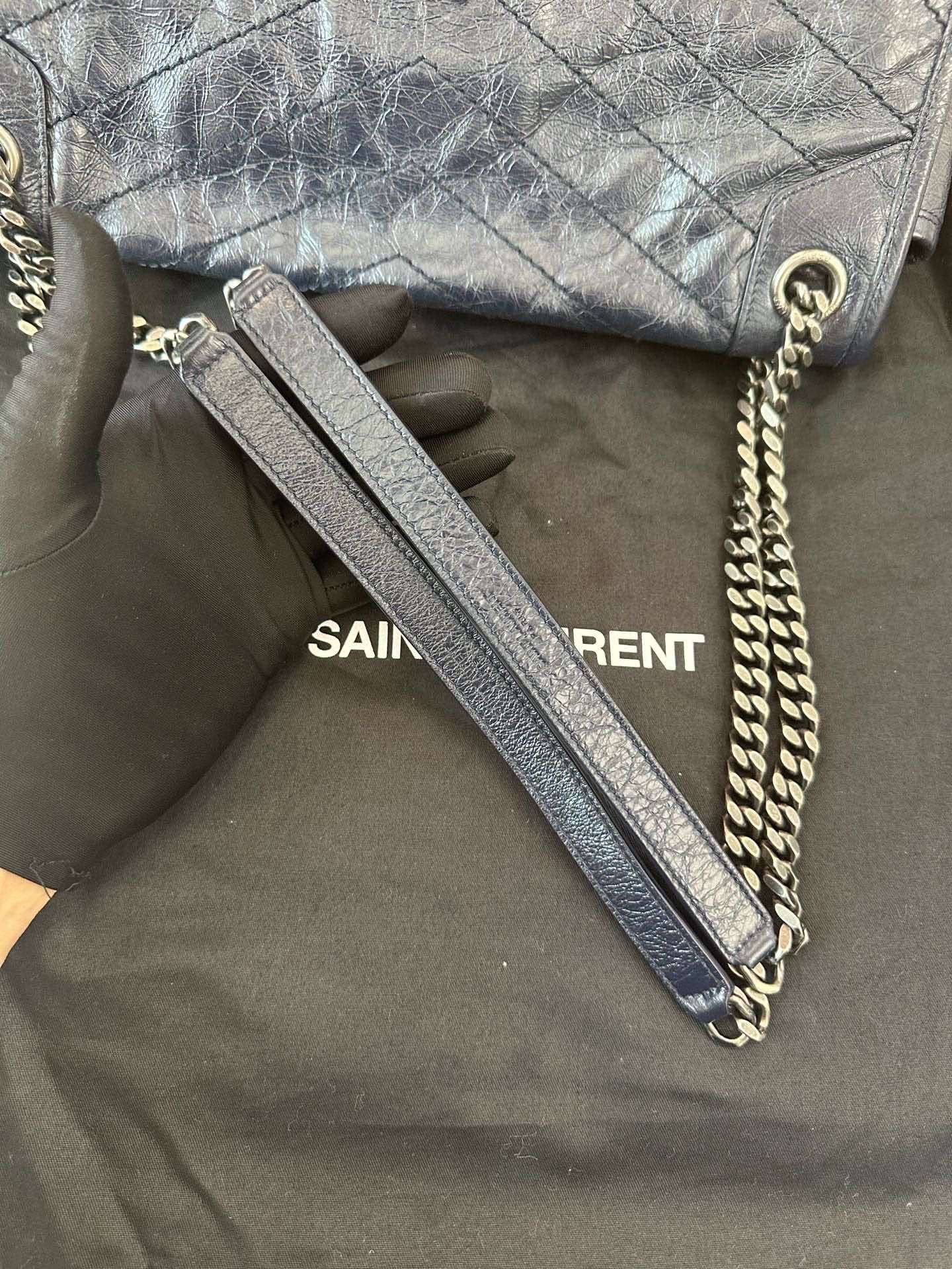 Pre-owned Certified Saint Laurent Large Niki Vintage Calfskin Navy Blue with Dark Silver Hardware, 2018, w/ dust bag