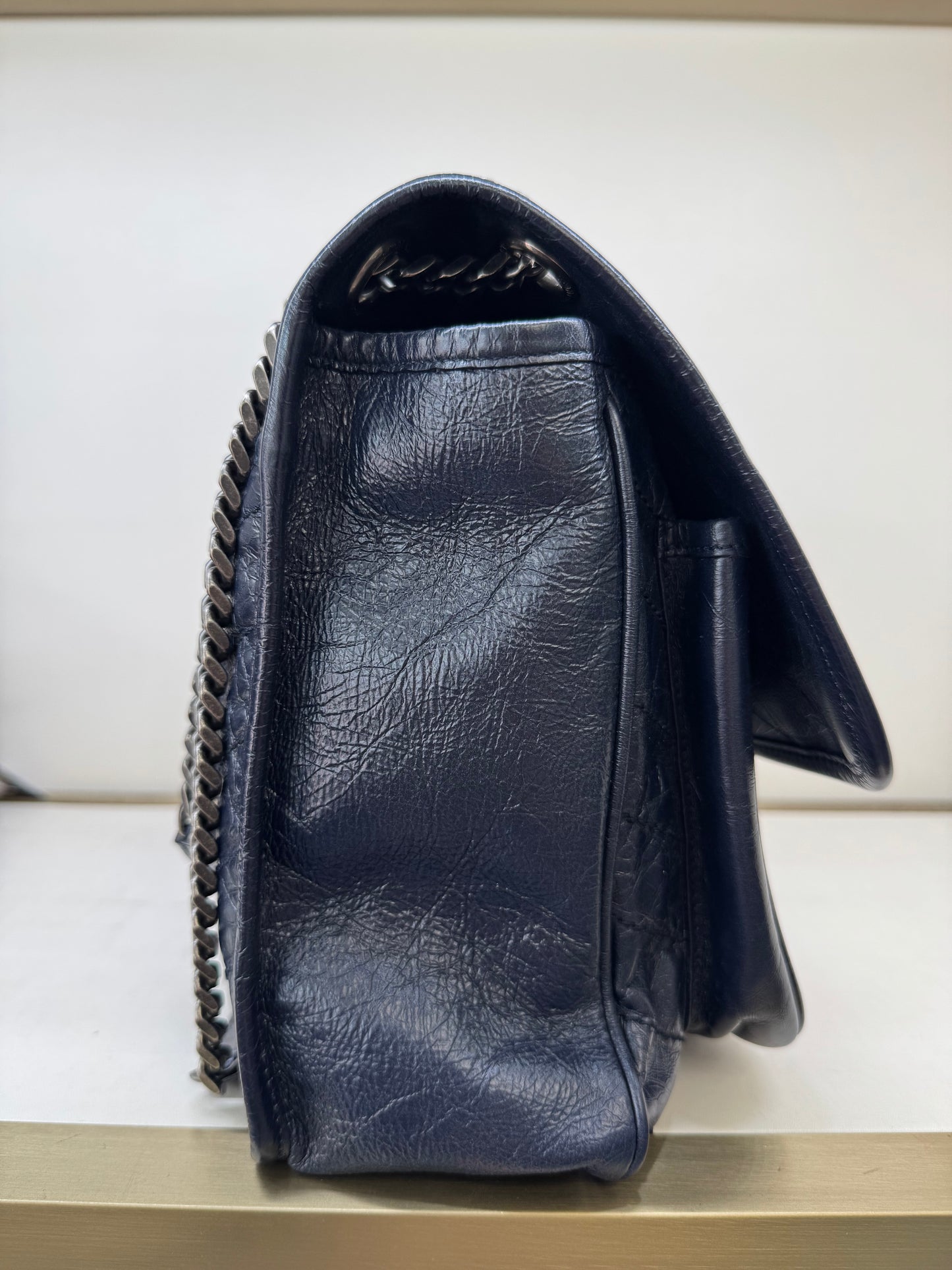 Pre-owned Certified Saint Laurent Large Niki Vintage Calfskin Navy Blue with Dark Silver Hardware, 2018, w/ dust bag