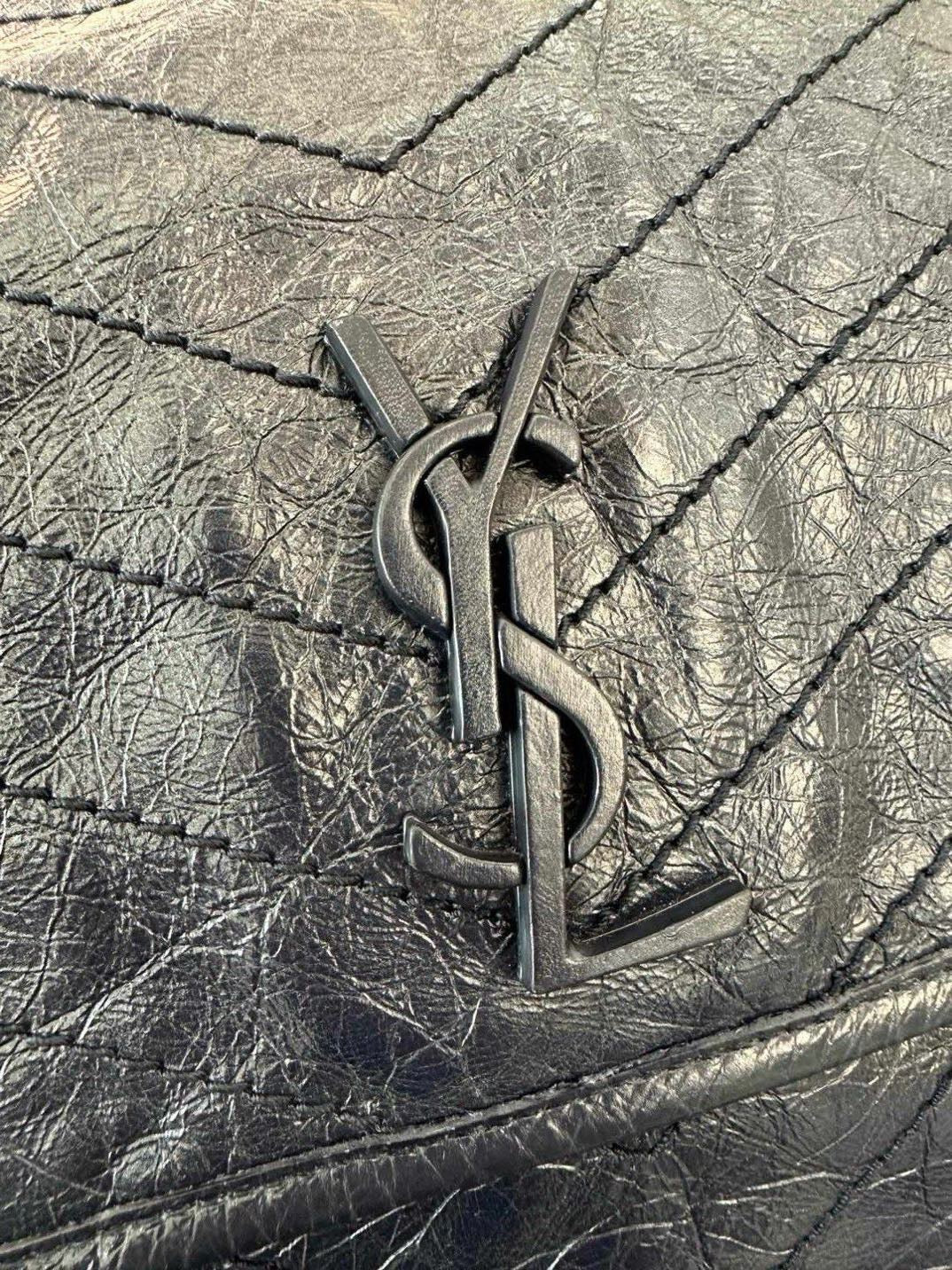 Pre-owned Certified Saint Laurent Large Niki Vintage Calfskin Navy Blue with Dark Silver Hardware, 2018, w/ dust bag