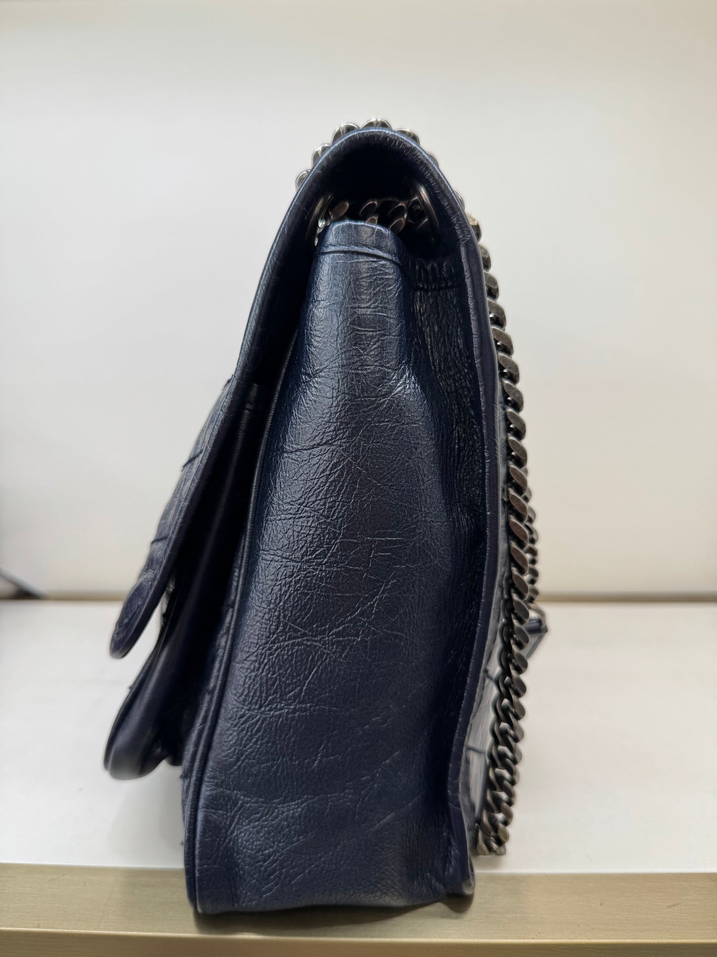 Pre-owned Certified Saint Laurent Large Niki Vintage Calfskin Navy Blue with Dark Silver Hardware, 2018, w/ dust bag