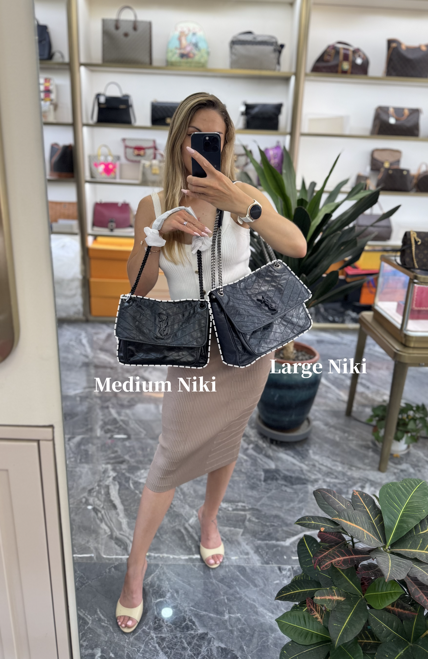 Pre-owned Certified Saint Laurent Large Niki Vintage Calfskin Navy Blue with Dark Silver Hardware, 2018, w/ dust bag