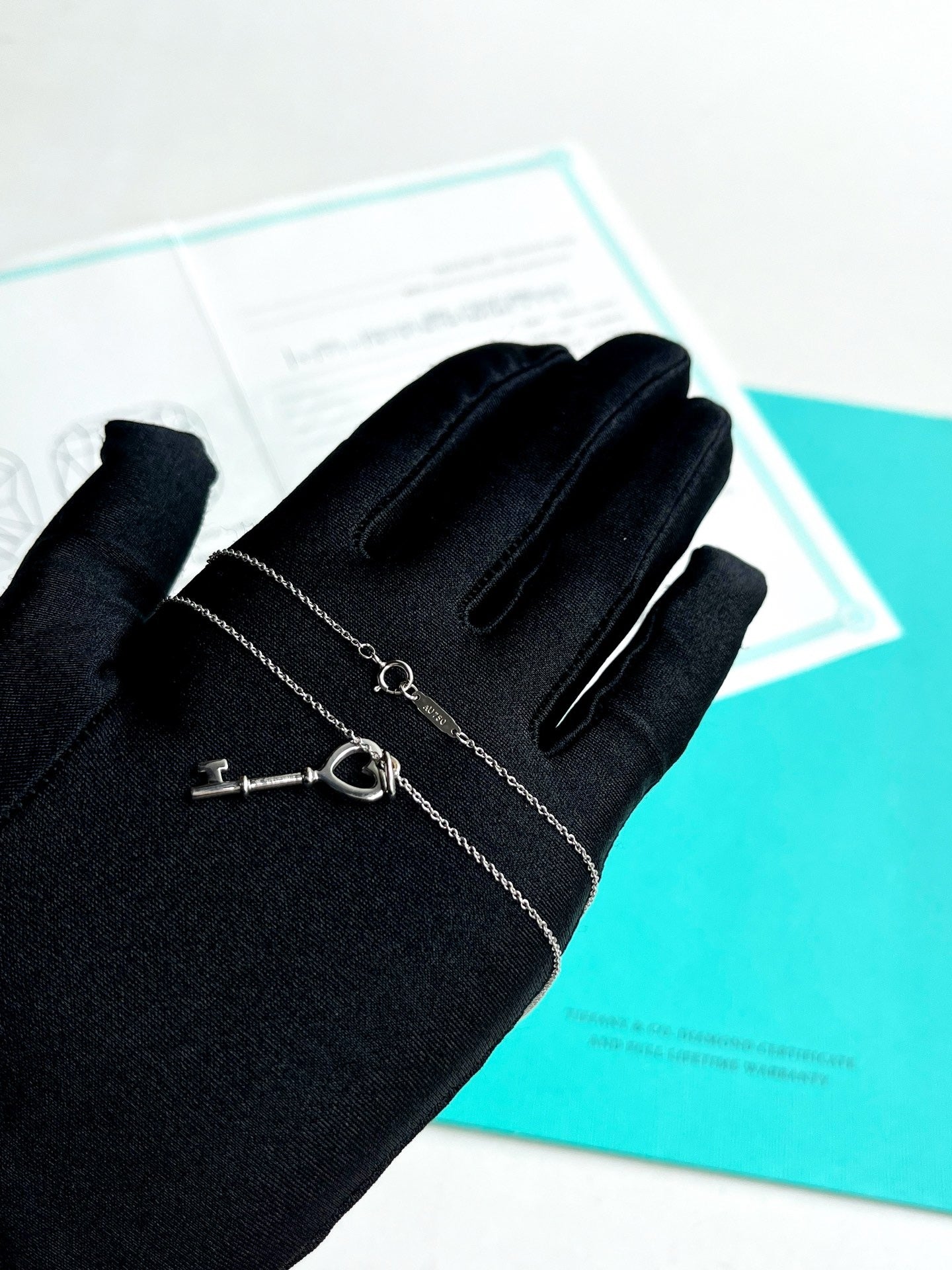 Pre-owned Certified Tiffany&Co. Diamond Heart Keys Pendant with Necklace, 18K White Gold with Diamonds