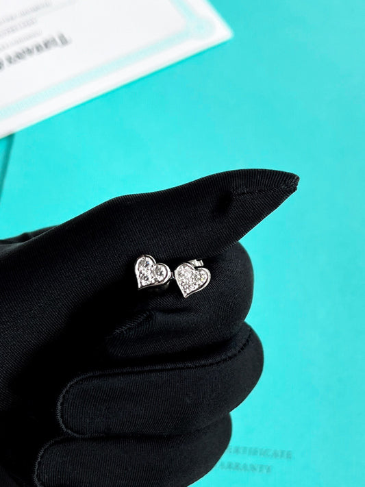 Pre-owned Certified Tiffany&Co. Heart Diamond Stud Earrings Platinum