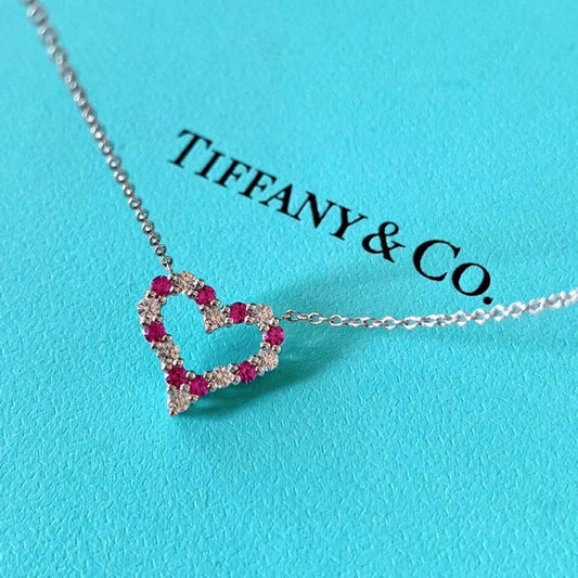 Pre-owned Certified Tiffany&Co. Ruby and Diamonds Heart Pendant with Necklace, Platinum