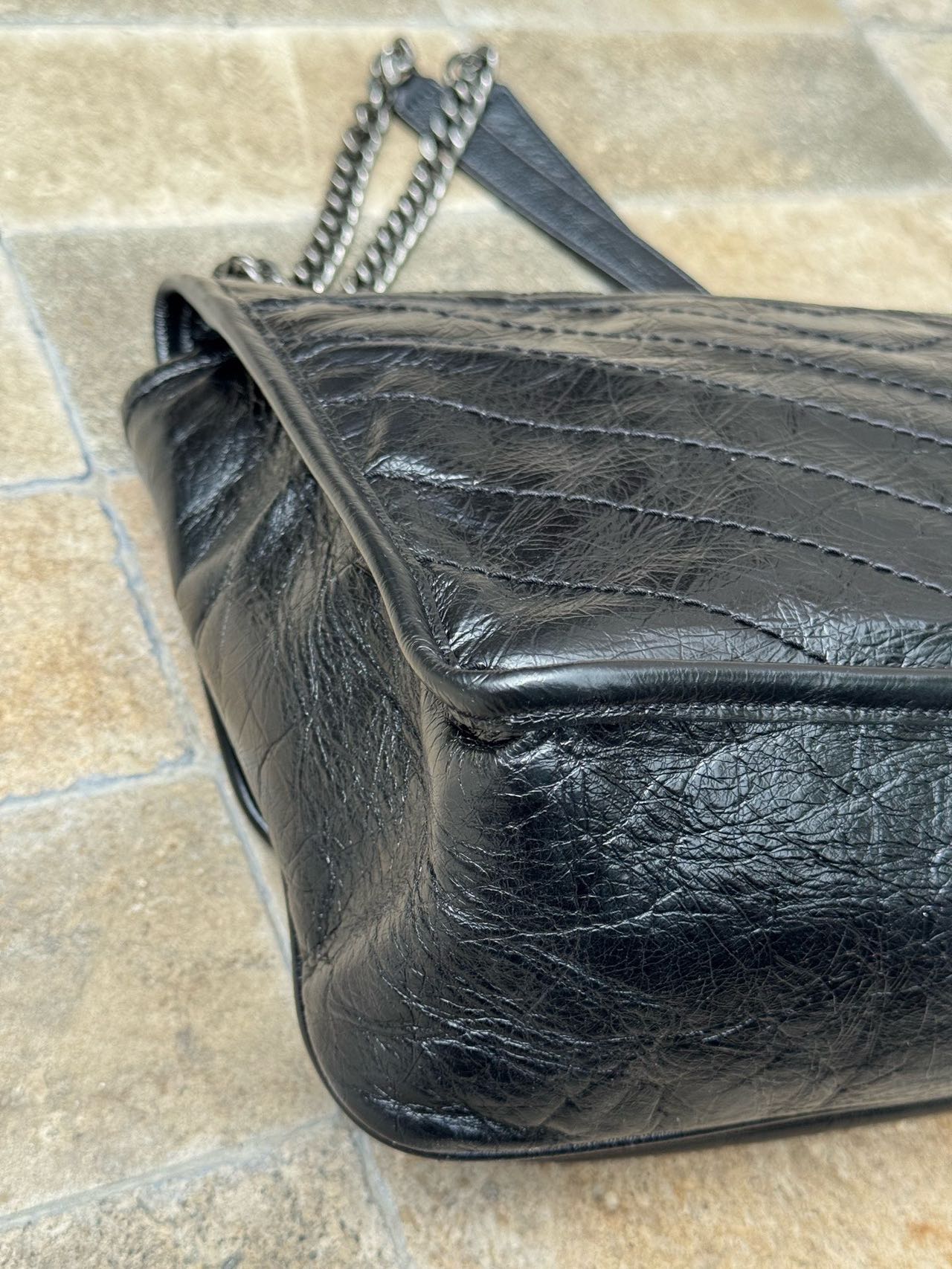Pre-owned Certified Saint Laurent YSL Medium Niki Bag in Black Vintage Calfskin with Silver Hardware, 2019, w/ dust bag