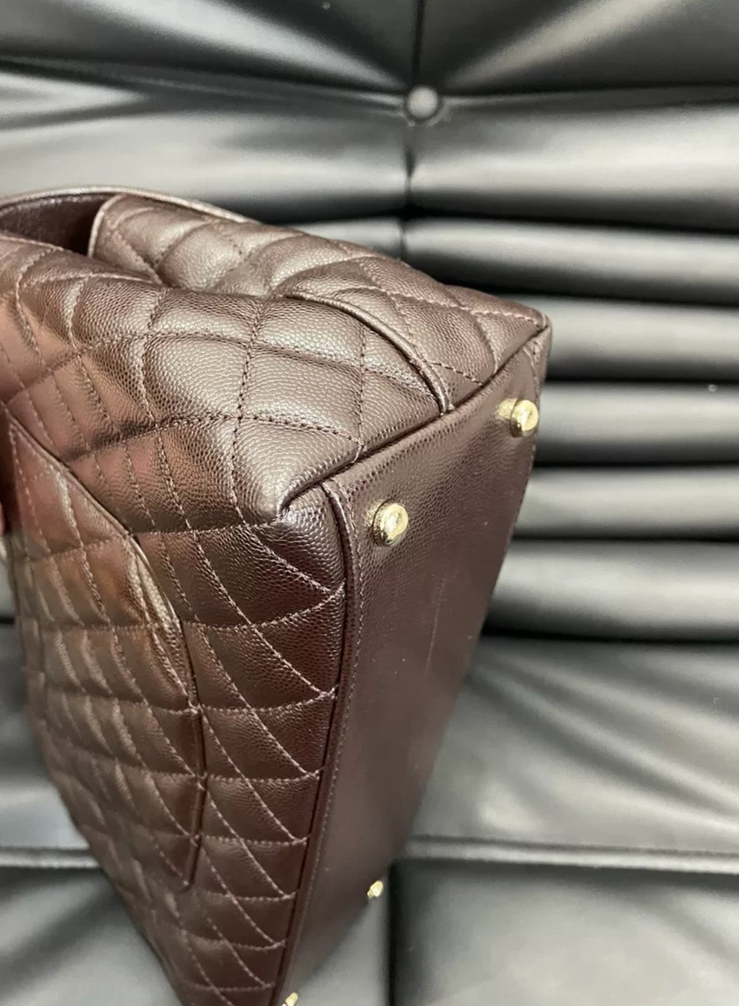 Pre-owned Certified Chanel Coco Handle Medium in Dark Brown Caviar Leather, Light Golden Hardware, Microchipped, w/ full set