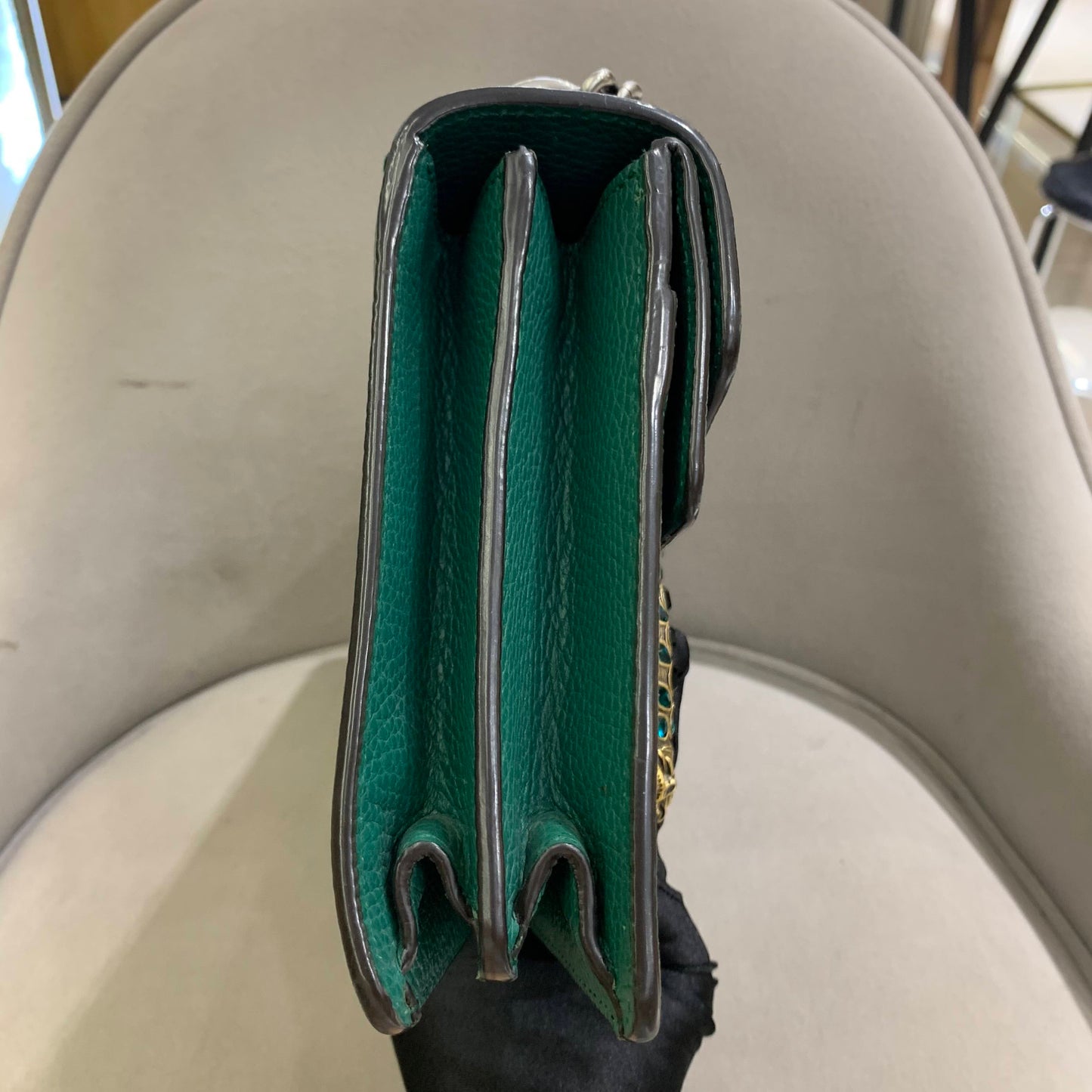 Pre-owned Certified Gucci Dionysus Medium Green Calfskin with Crystal Hardware, w/ dust bag