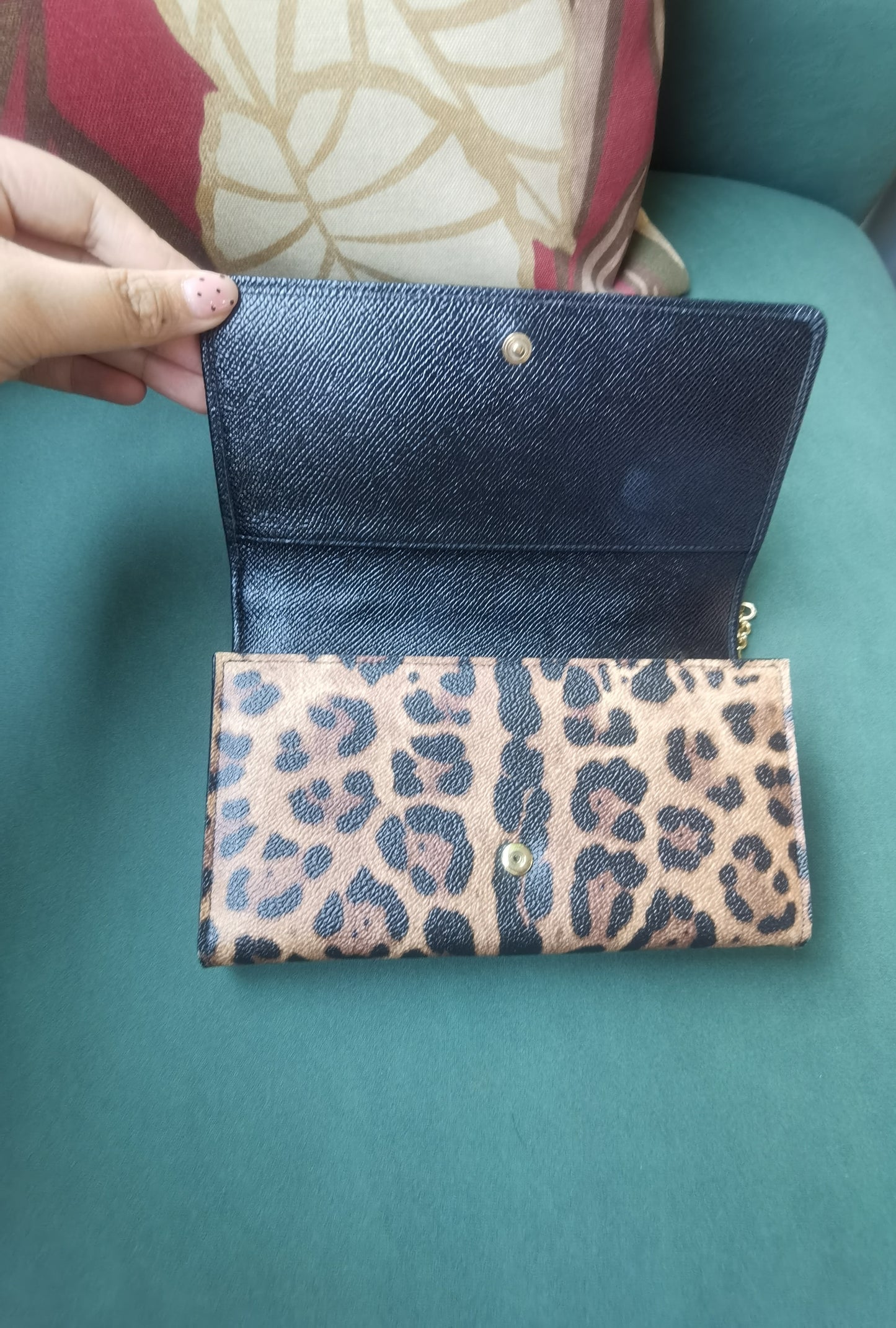 Pre-owned Dolce & Gabbana Large Wallet on Chain WOC in Leopard Print