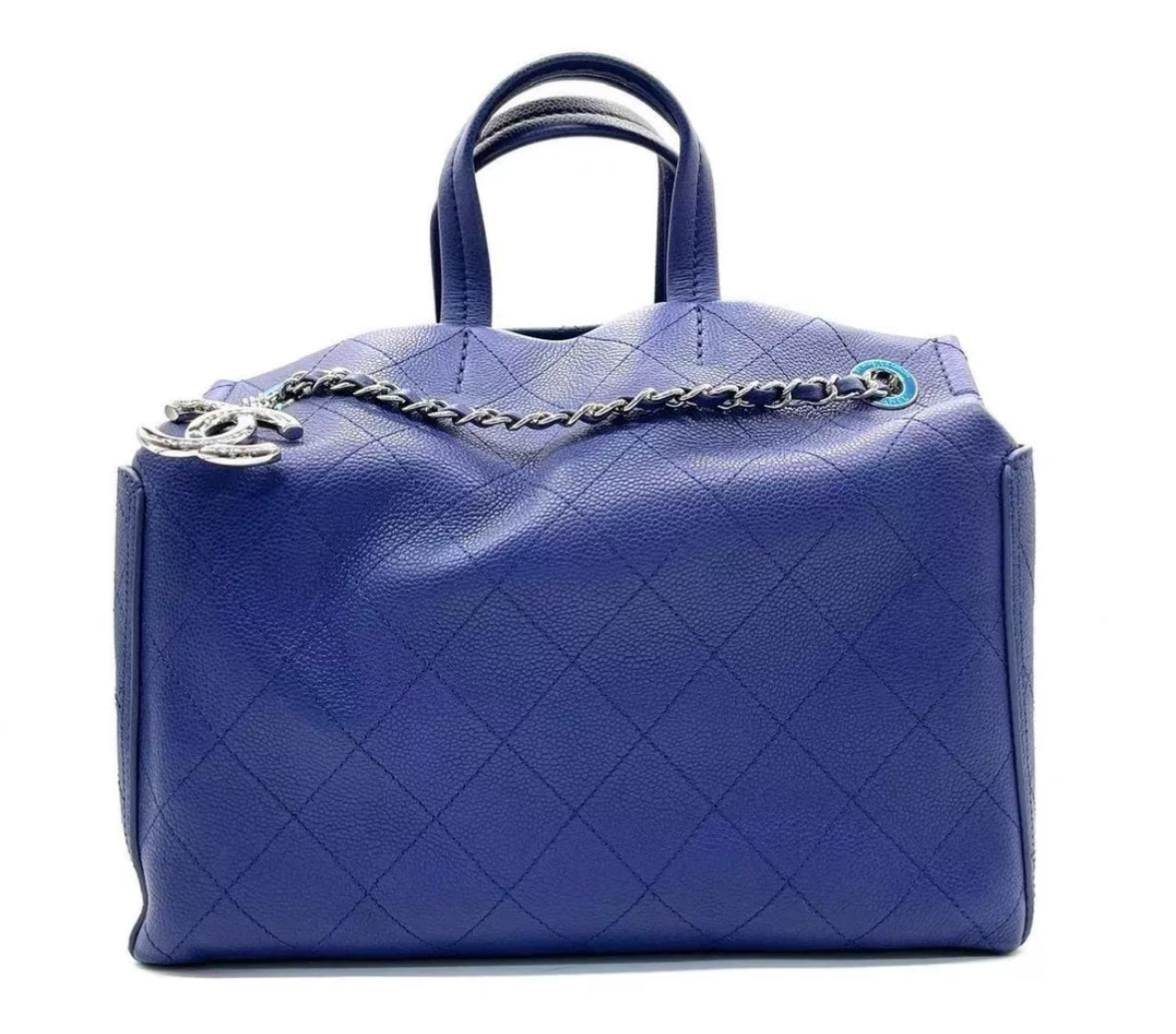 Pre-owned Chanel Tote with Side Pockets Navy Blue Caviar Leather, 2014